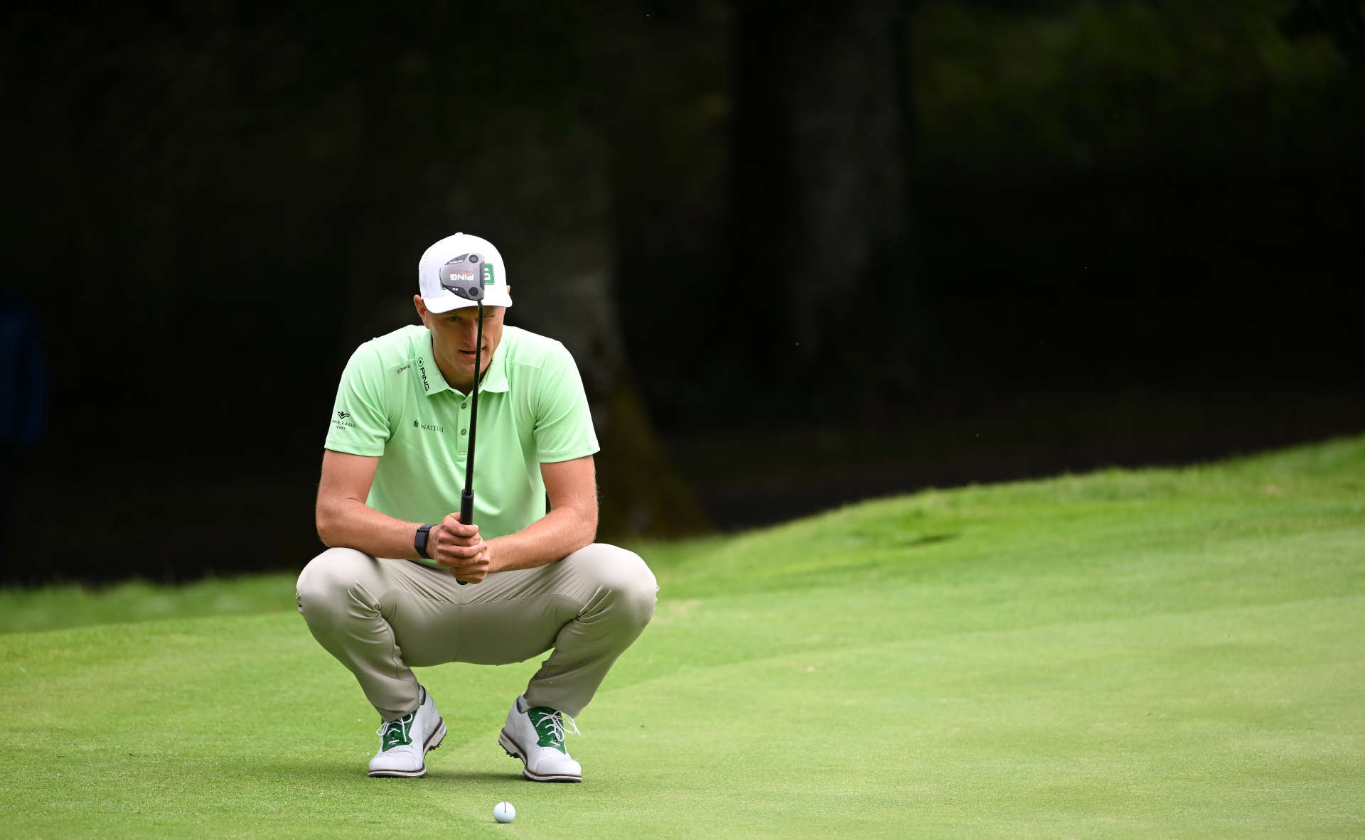 THOMASTOWN, IRELAND - JUNE 30: Adrian Meronk of Poland lines up a putt on the 10th green during the first round of the Horizon Irish Open at Mount Juliet Estate on June 30, 2022 in Thomastown, Ireland. (Photo by Ross Kinnaird/Getty Images)