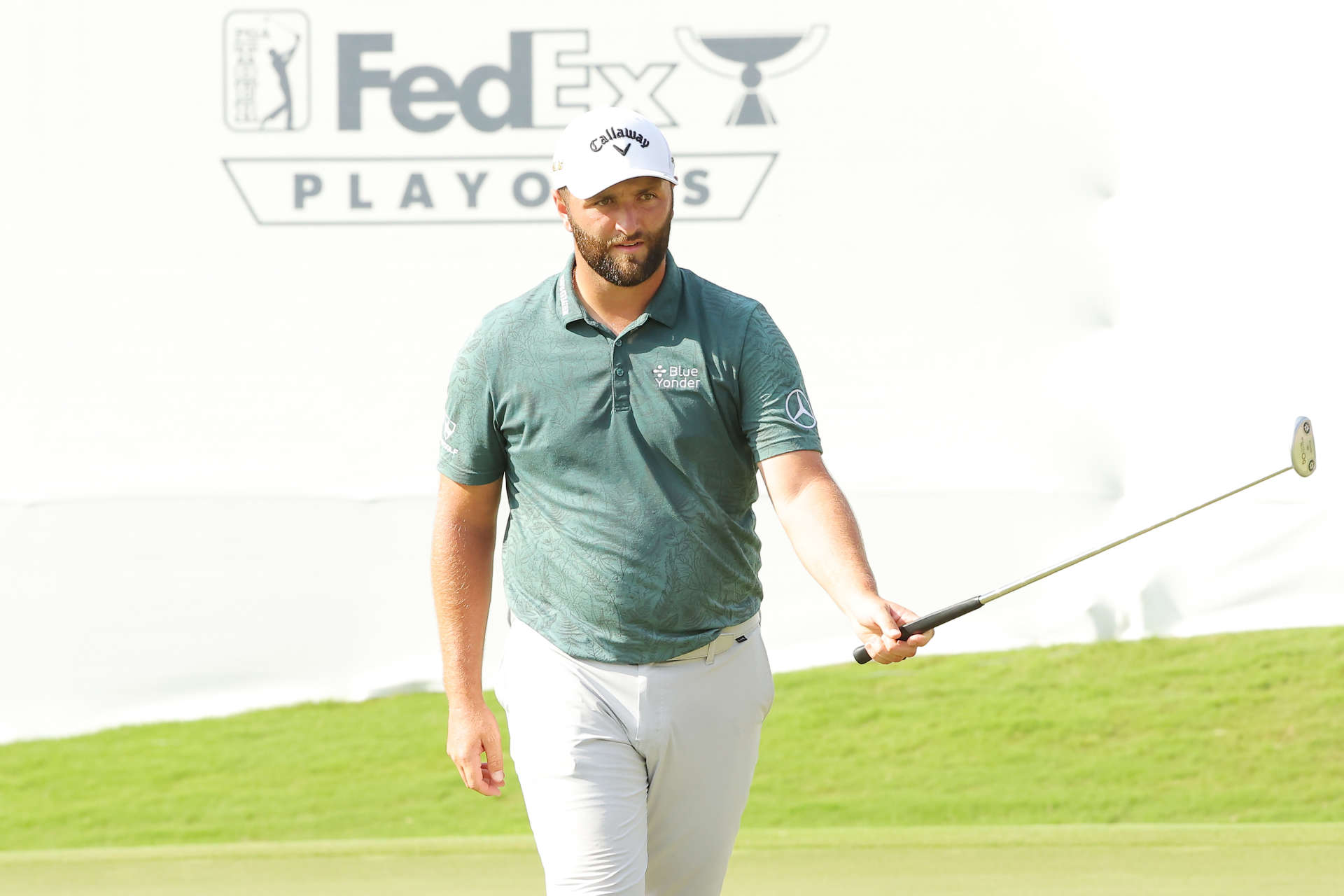ATLANTA, GEORGIA - AUGUST 26: Jon Rahm of Spain reacts on the 18th green during the second round of the TOUR Championship at East Lake Golf Club on August 26, 2022 in Atlanta, Georgia. (Photo by Kevin C. Cox/Getty Images)