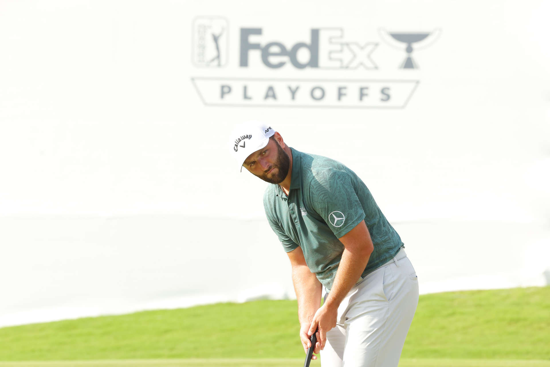ATLANTA, GEORGIA - AUGUST 26: Jon Rahm of Spain putts on the 18th green during the second round of the TOUR Championship at East Lake Golf Club on August 26, 2022 in Atlanta, Georgia. (Photo by Kevin C. Cox/Getty Images)