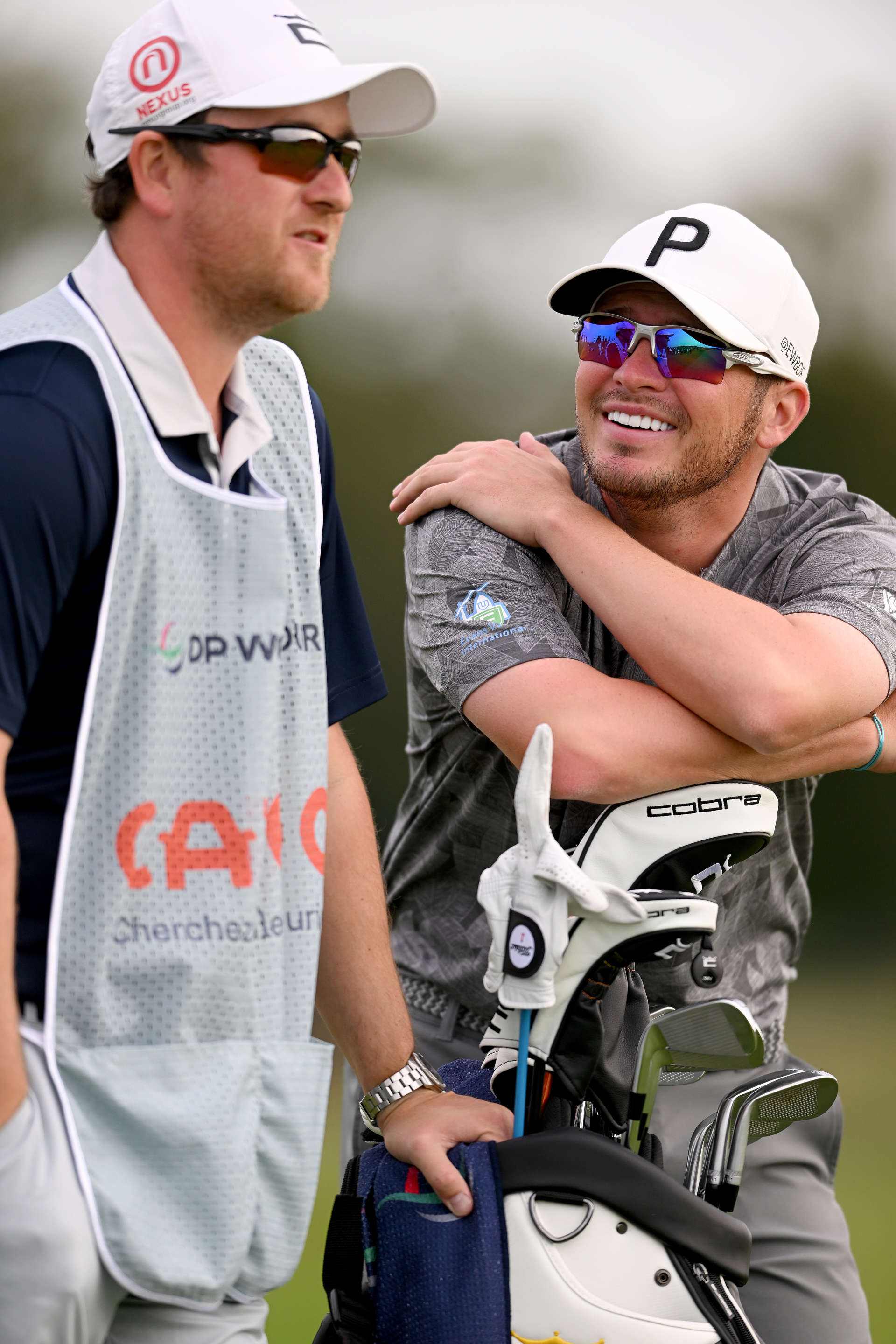 PARIS, FRANCE - SEPTEMBER 23: Ewen Ferguson of Scotland and his caddie on the 14th hole on Day Two of the Cazoo Open de France at Le Golf National on September 23, 2022 in Paris, France. (Photo by Ross Kinnaird/Getty Images)