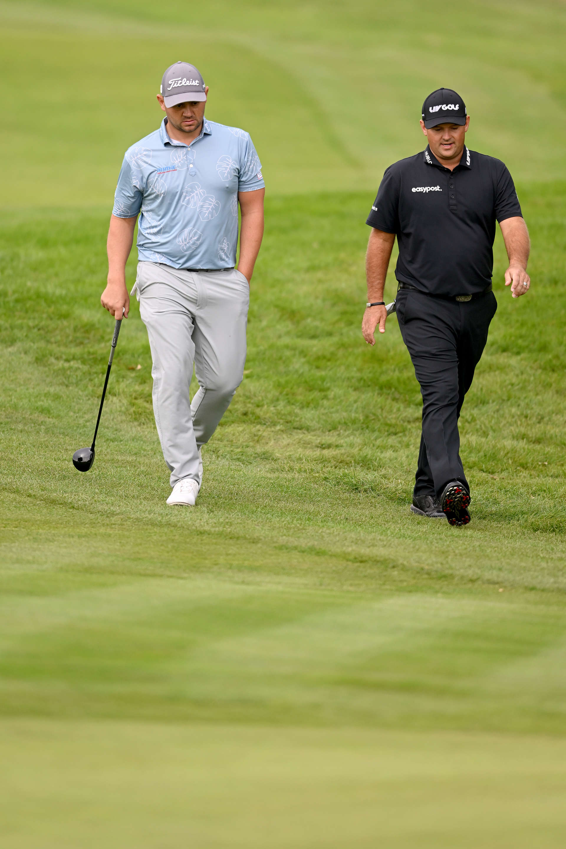 PARIS, FRANCE - SEPTEMBER 23: Daniel van Tonder of South Africa and Patrick Reed of United States walks to the 3rd hole on Day Two of the Cazoo Open de France at Le Golf National on September 23, 2022 in Paris, France. (Photo by Ross Kinnaird/Getty Images)