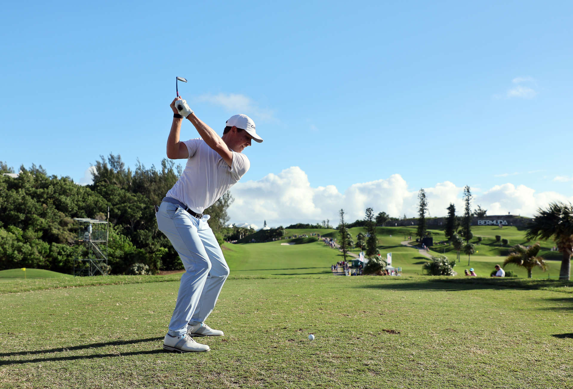 SOUTHAMPTON, BERMUDA - OCTOBER 30: Ben Griffin plays a shot during the fourth round of the Butterfield Bermuda Championship at Port Royal Golf Course on October 30, 2022 in Southampton, . (Photo by Andy Lyons/Getty Images)