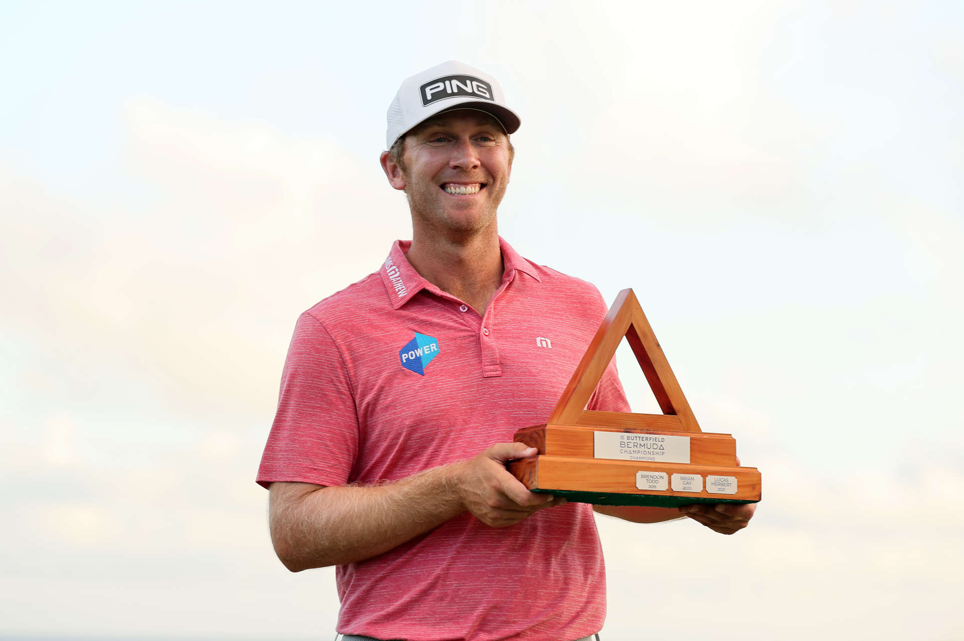 SOUTHAMPTON, BERMUDA - OCTOBER 30: Seamus Power of Ireland holds the trophy after winning the Butterfield Bermuda Championship at Port Royal Golf Course on October 30, 2022 in Southampton, . (Photo by Courtney Culbreath/Getty Images)