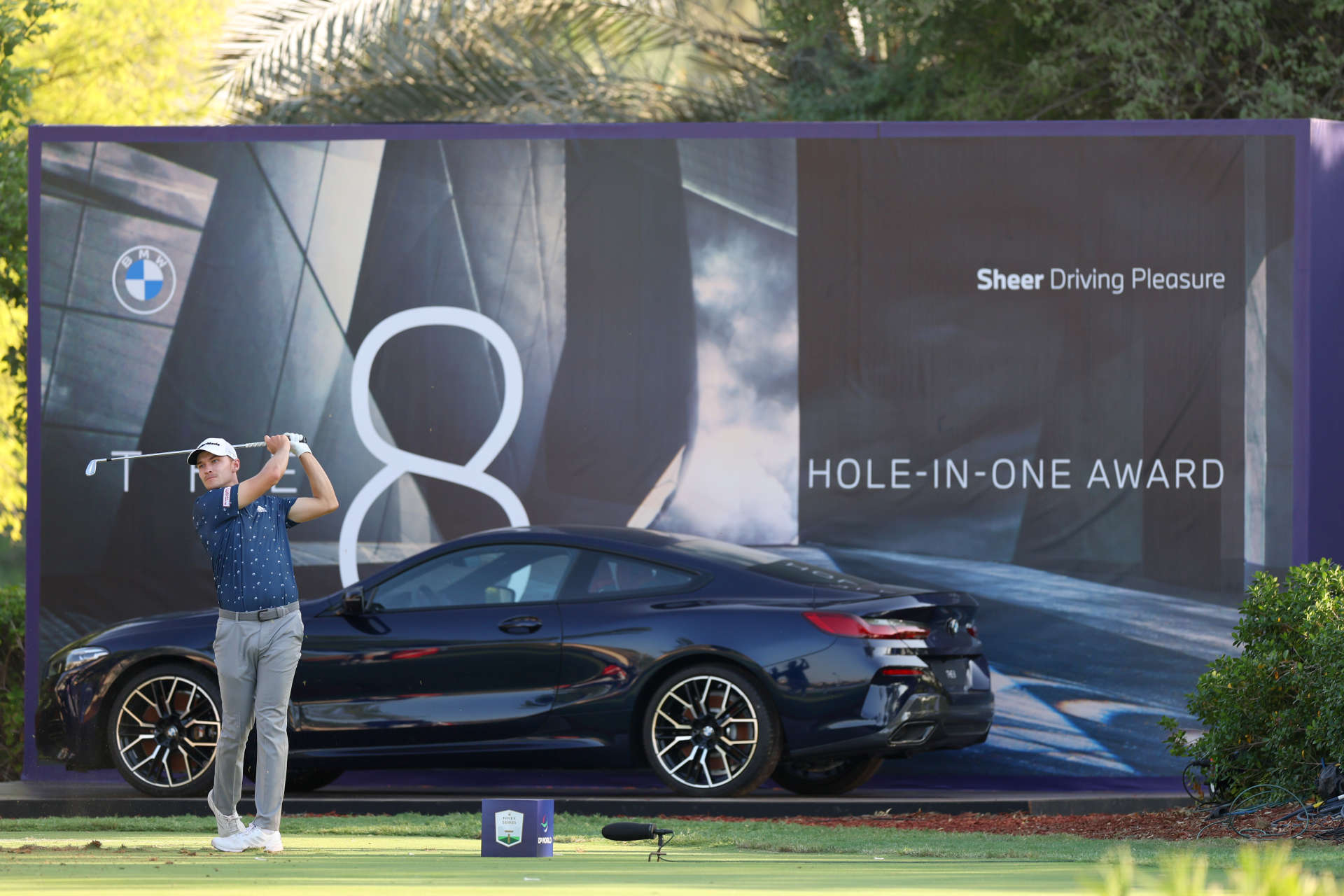 DUBAI, UNITED ARAB EMIRATES - NOVEMBER 18: Rasmus Hijgaard of Denmark plays his tee shot on the 17th hole during Day Two of the DP World Tour Championship on the Earth Course at Jumeirah Golf Estates on November 18, 2022 in Dubai, United Arab Emirates. (Photo by Andrew Redington/Getty Images)