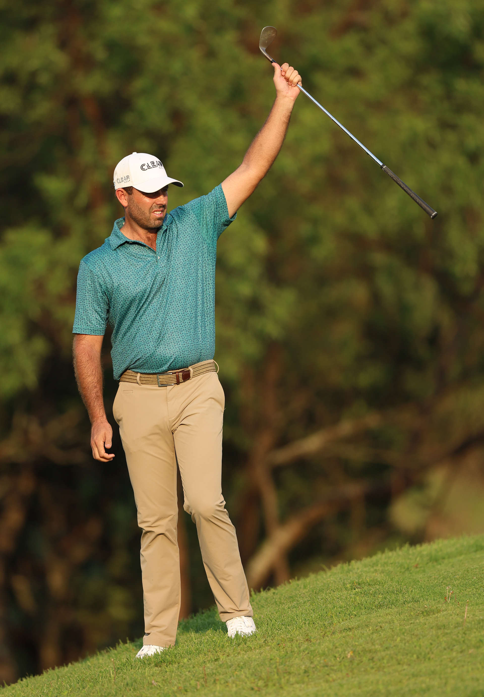 JOHANNESBURG, SOUTH AFRICA - DECEMBER 01: Charl Schwartzel of South Africa acknowledges the crowd on the 18th green during Day One of the Investec South African Open Championship at Blair Atholl Golf & Equestrian Estate on December 01, 2022 in Johannesburg, South Africa. (Photo by Luke Walker/Getty Images)