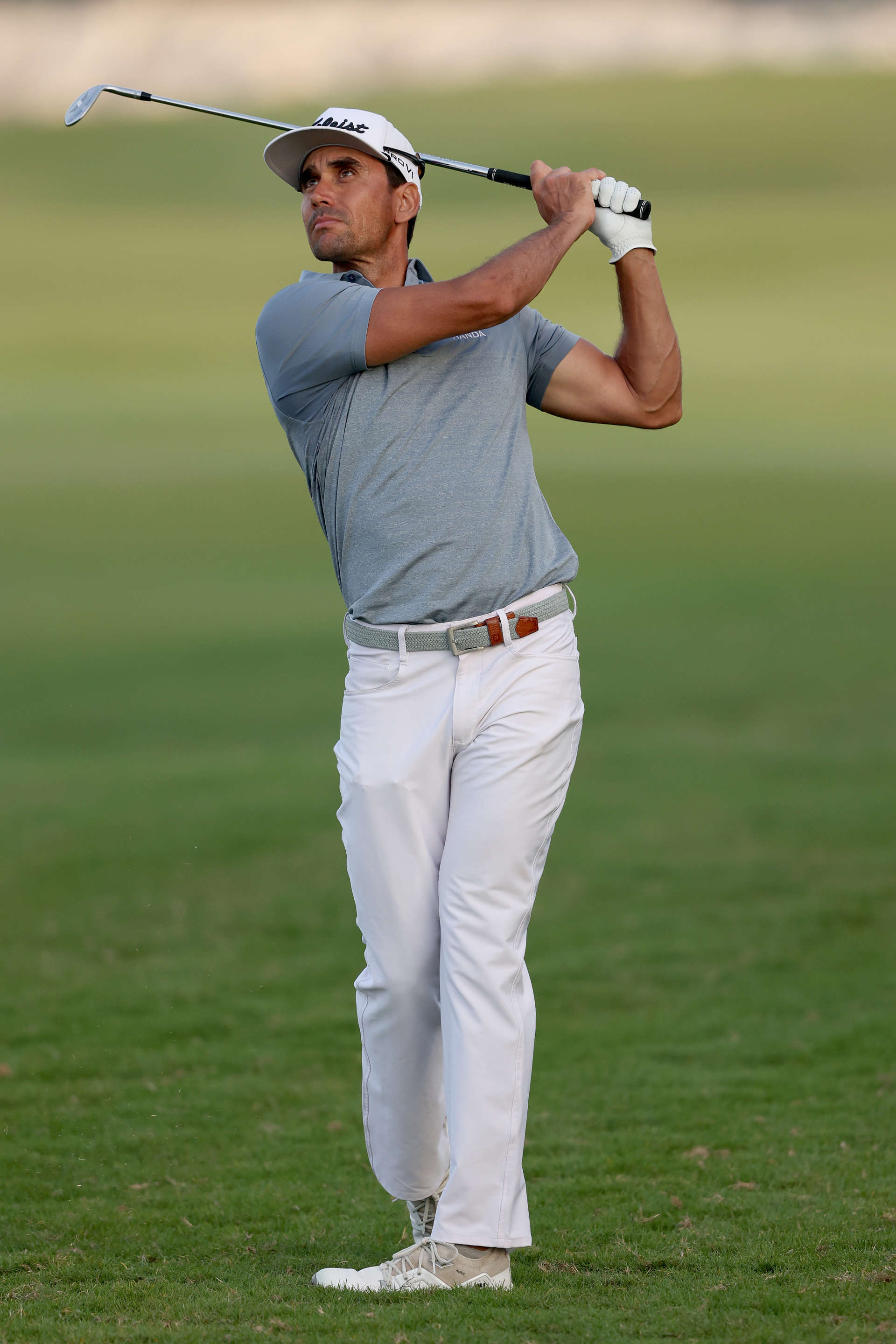 RAS AL KHAIMAH, UNITED ARAB EMIRATES - FEBRUARY 03: Rafa Cabrera Bello of Spain plays his third shot from the 18th Hole on Day Two of the Ras Al Khaimah Championship at Al Hamra Golf Club on February 03, 2023 in Ras al Khaimah, United Arab Emirates. (Photo by Warren Little/Getty Images)
