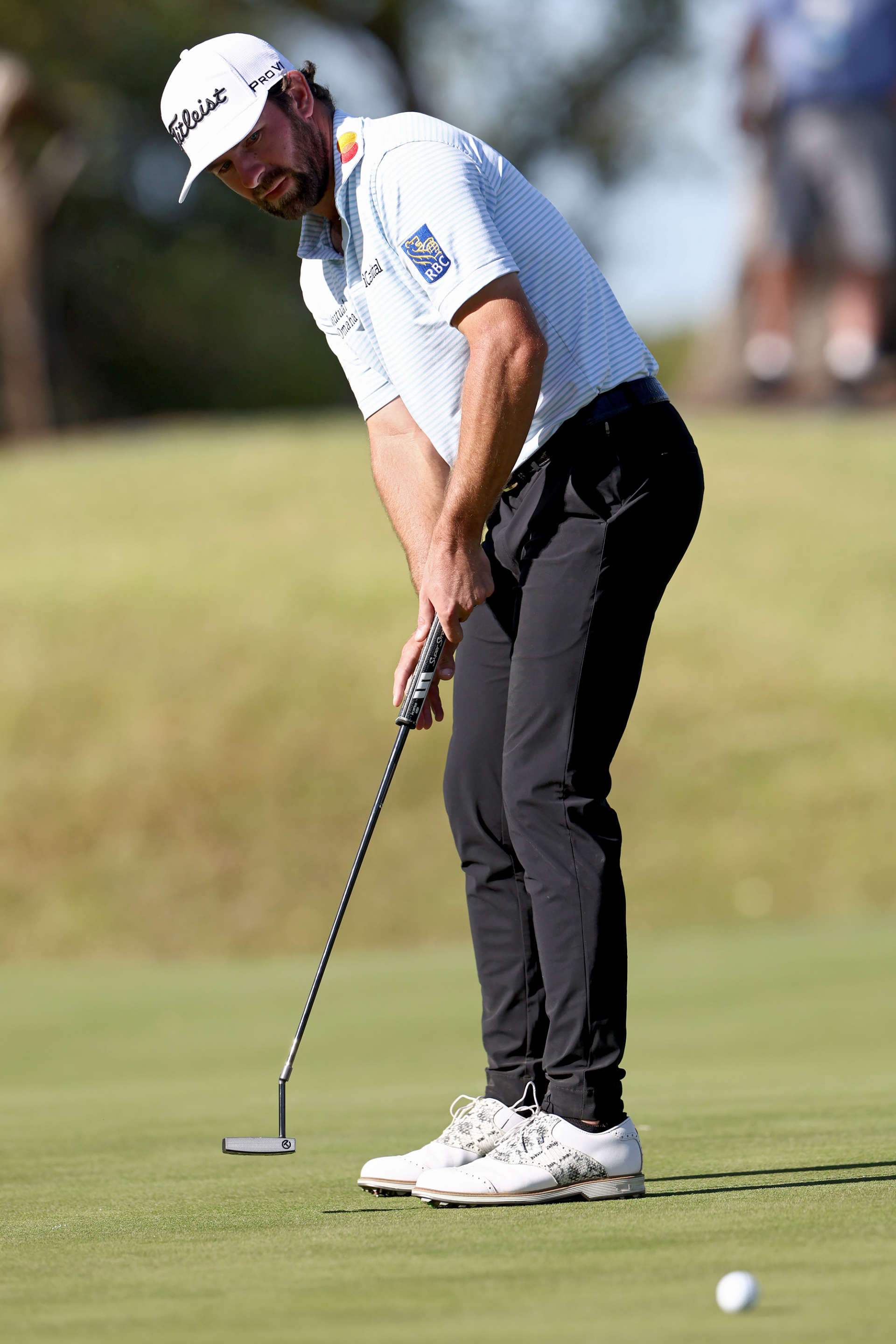 AUSTIN, TEXAS - MARCH 25: Cameron Young of the United States putts on the 18th green during day four of the World Golf Championships-Dell Technologies Match Play at Austin Country Club on March 25, 2023 in Austin, Texas. (Photo by Tom Pennington/Getty Images)