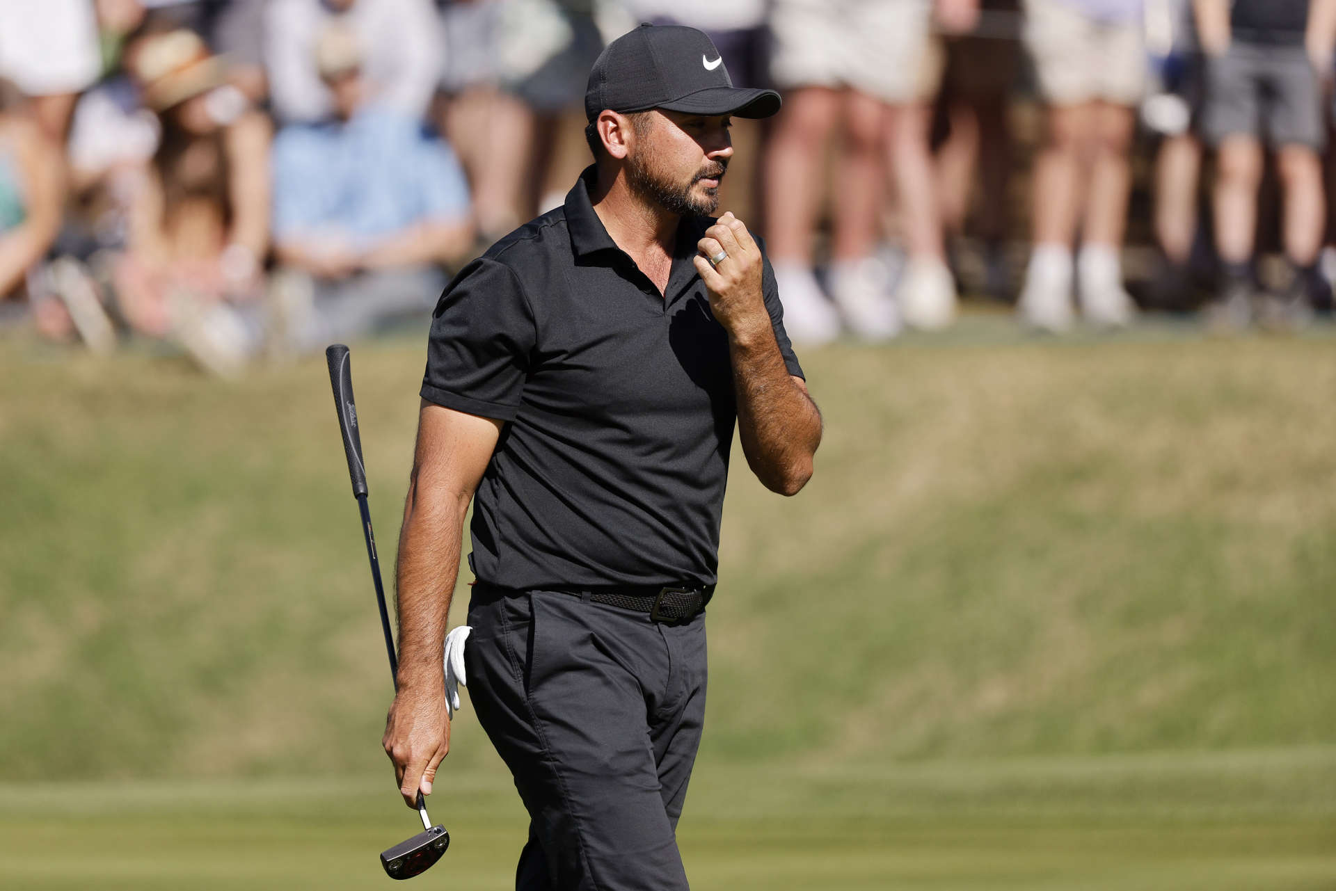 AUSTIN, TEXAS - MARCH 25: Jason Day of Australia reacts after missing a putt on the 16th green during day four of the World Golf Championships-Dell Technologies Match Play at Austin Country Club on March 25, 2023 in Austin, Texas. (Photo by Mike Mulholland/Getty Images)