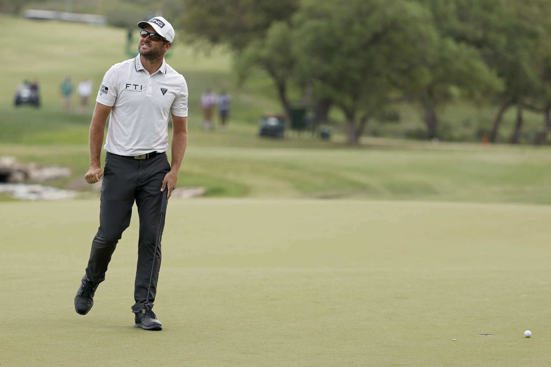 SAN ANTONIO, TEXAS - APRIL 01: Corey Conners of Canada reacts after missing a putt on the 18th green during the third round of the Valero Texas Open at TPC San Antonio on April 01, 2023 in San Antonio, Texas. (Photo by Mike Mulholland/Getty Images)