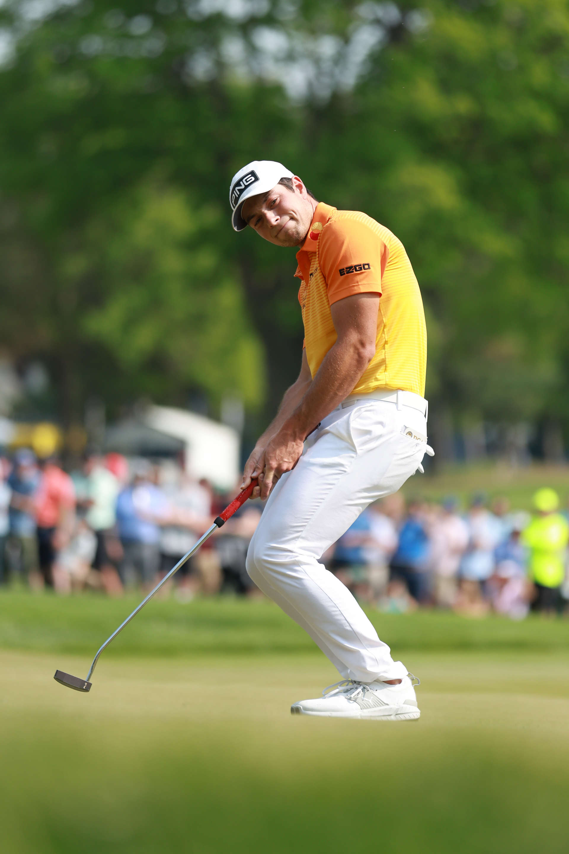 Not only once Hovland's putts missed the hole by a hair...