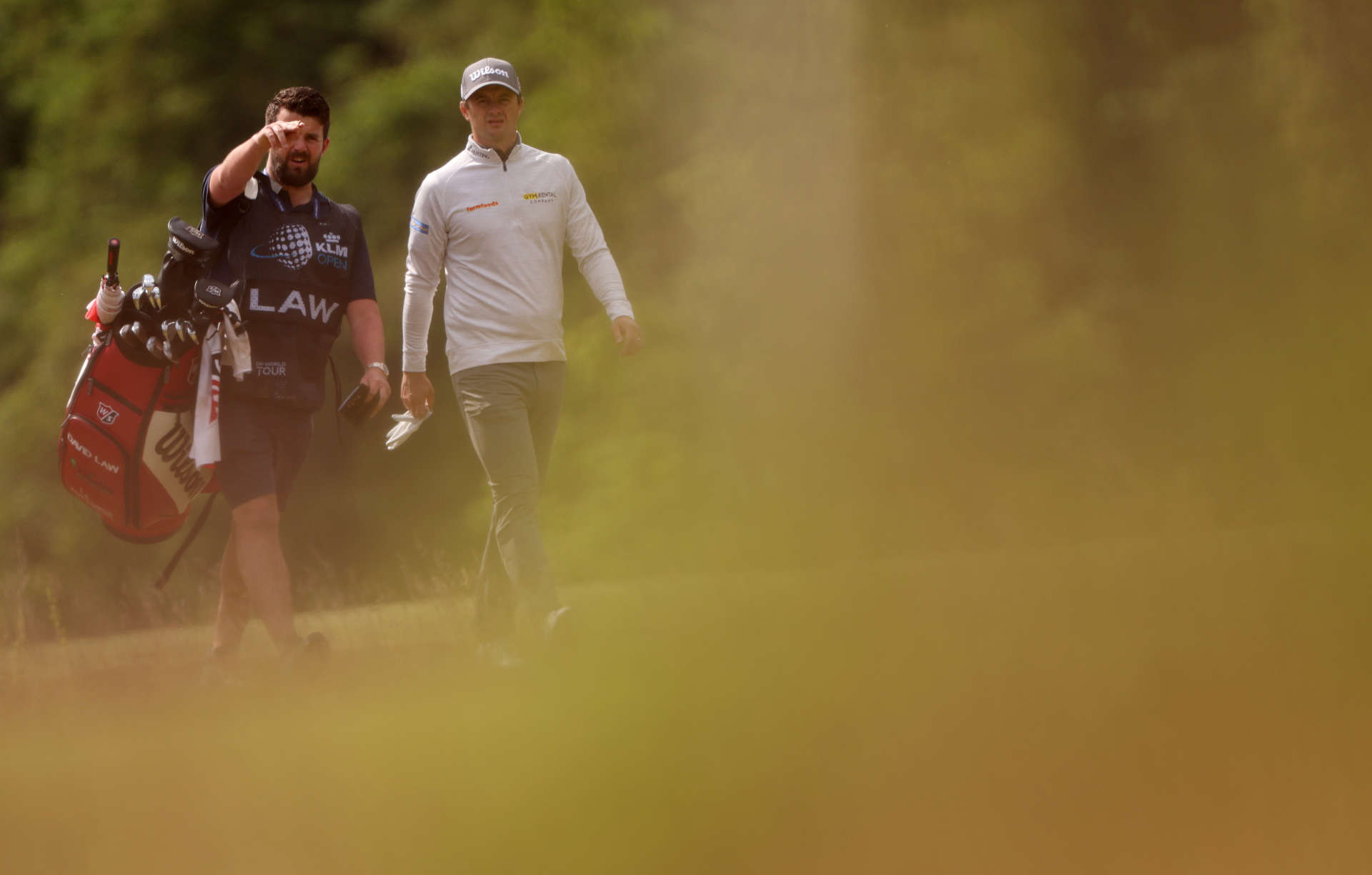 CROMVOIRT, NETHERLANDS - MAY 25: David Law of Scotland walks with his caddie during Day One of the KLM Open at Bernardus Golf on May 25, 2023 in Netherlands. (Photo by Dean Mouhtaropoulos/Getty Images)