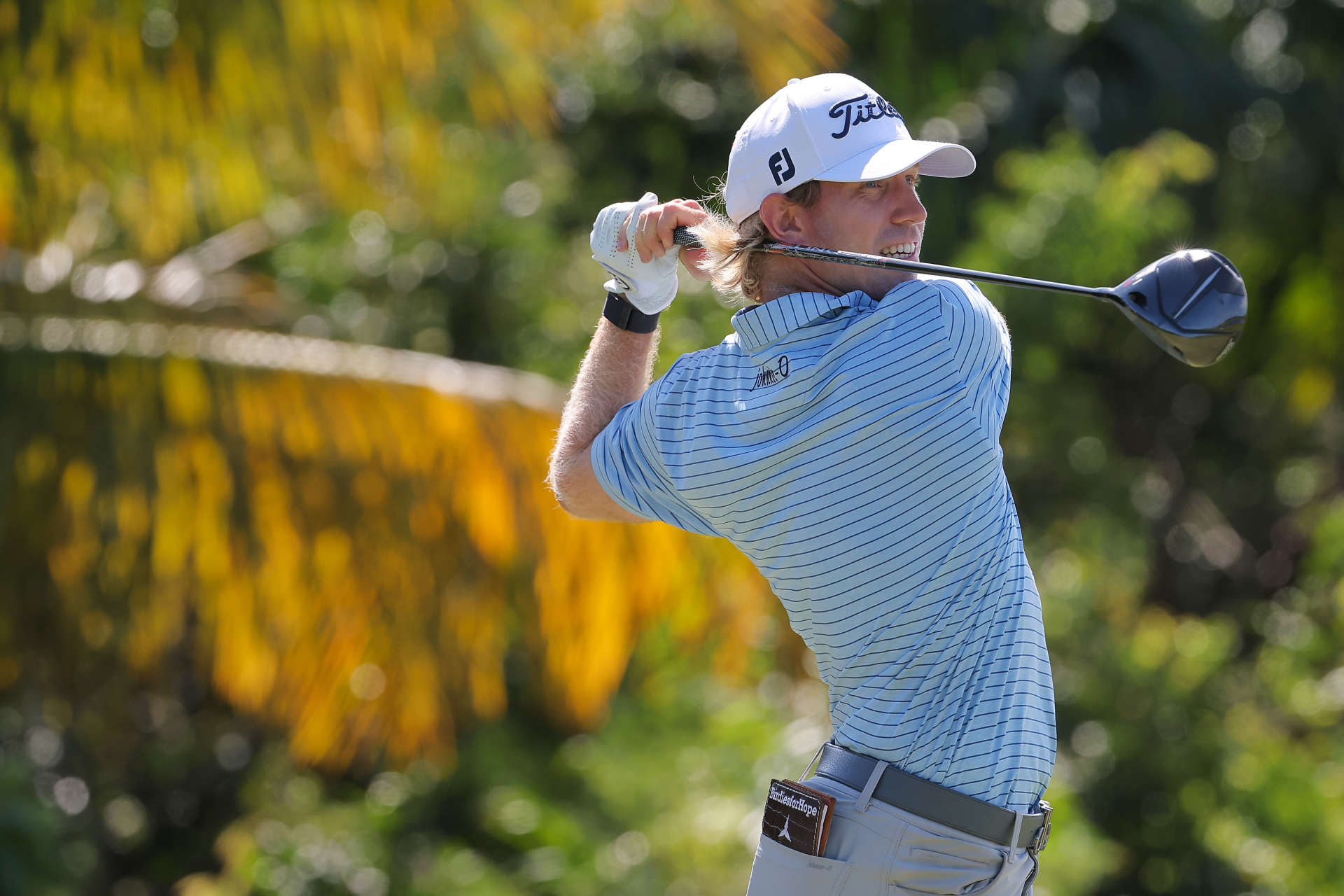 RIO GRANDE, PUERTO RICO - MARCH 09: Jimmy Stanger of the United States plays his shot from the seventh tee during the third round of the Puerto Rico Open at Grand Reserve Golf Club on March 09, 2024 in Rio Grande, Puerto Rico. (Photo by Jonathan Bachman/Getty Images)