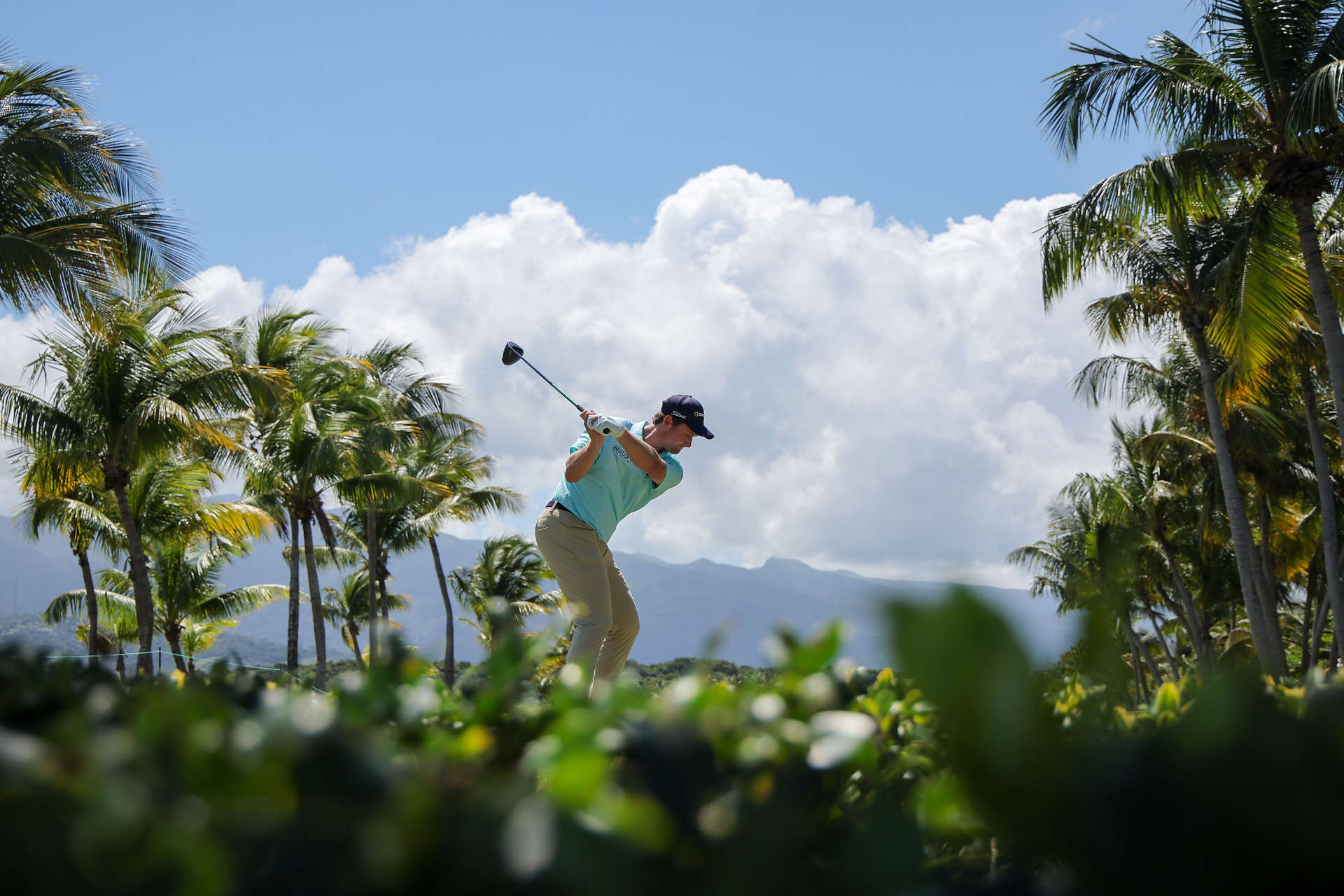 RIO GRANDE, PUERTO RICO - MARCH 09: Vince Whaley of the United States plays his shot from the second tee during the third round of the Puerto Rico Open at Grand Reserve Golf Club on March 09, 2024 in Rio Grande, Puerto Rico. (Photo by Jonathan Bachman/Getty Images)