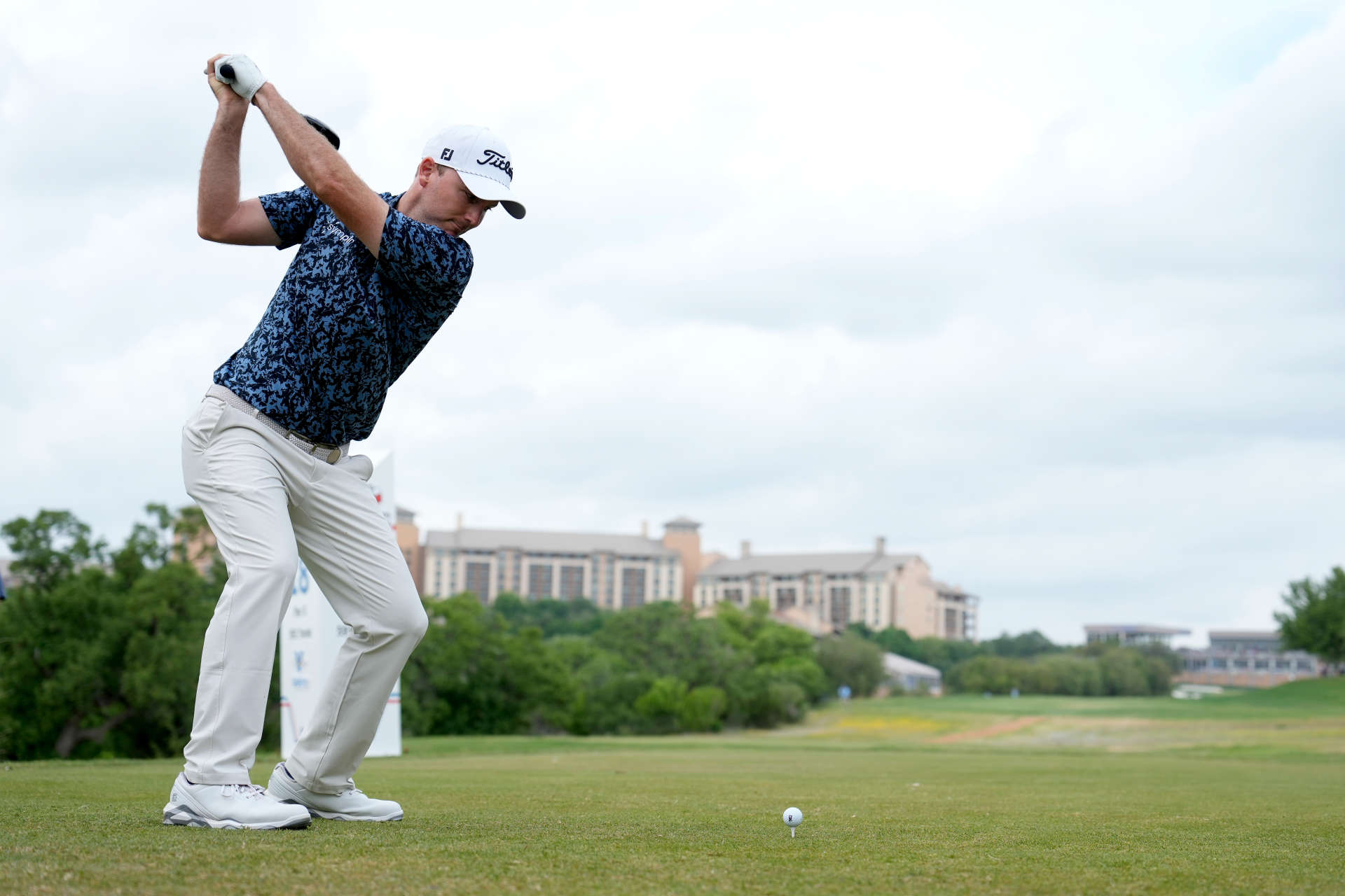 SAN ANTONIO, TEXAS - APRIL 06: Russell Henley of the United States plays his tee shot on the 18th hole during the third round of the Valero Texas Open at TPC San Antonio on April 06, 2024 in San Antonio, Texas. (Photo by Raj Mehta/Getty Images)