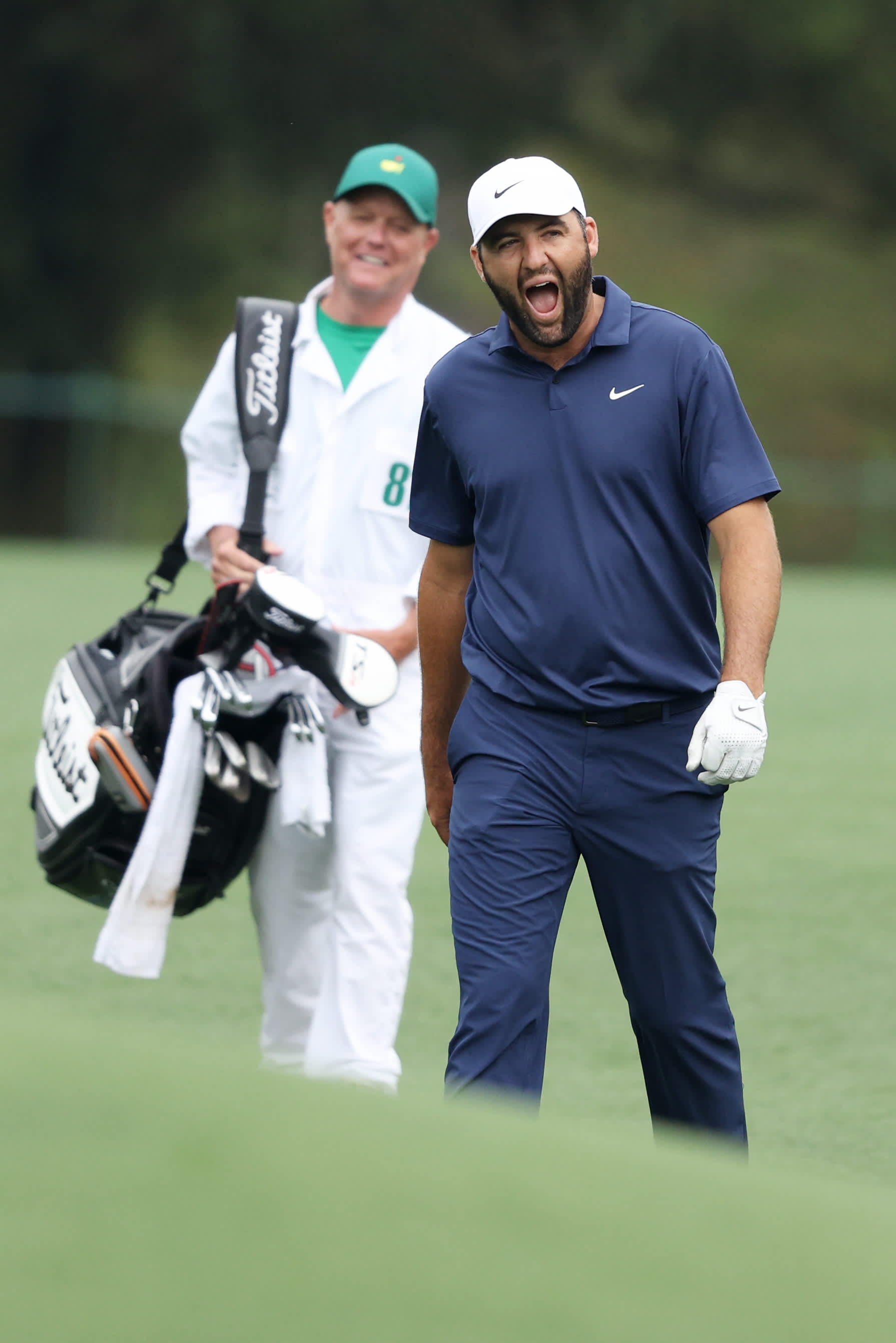 AUGUSTA, GEORGIA - APRIL 09: Scottie Scheffler of the United States looks on during a practice round prior to the 2024 Masters Tournament at Augusta National Golf Club on April 09, 2024 in Augusta, Georgia. (Photo by Warren Little/Getty Images)