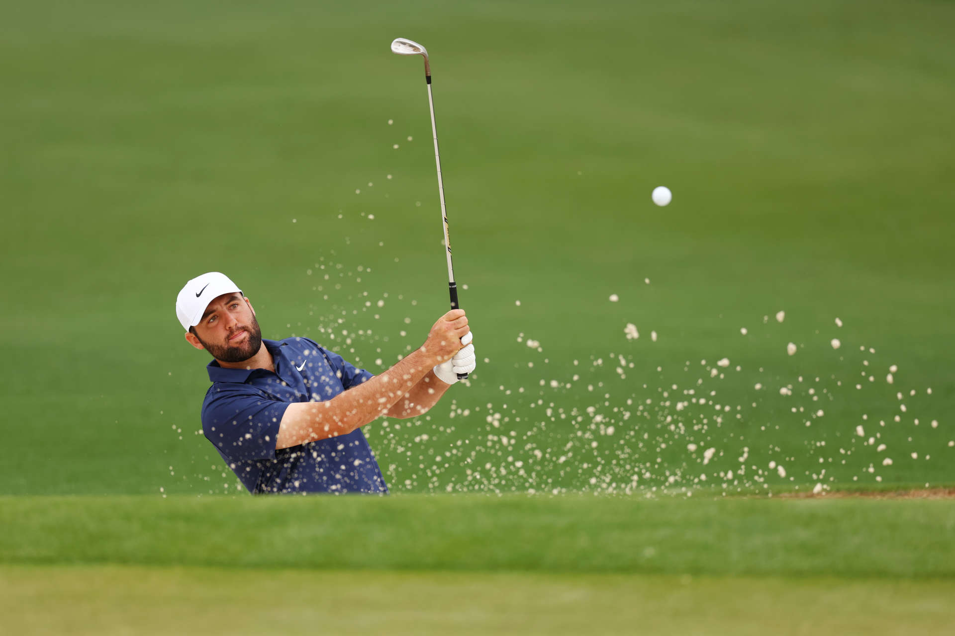 AUGUSTA, GEORGIA - APRIL 09: Scottie Scheffler of the United States hits his shot from the second tee during a practice round prior to the 2024 Masters Tournament at Augusta National Golf Club on April 09, 2024 in Augusta, Georgia. (Photo by Maddie Meyer/Getty Images)