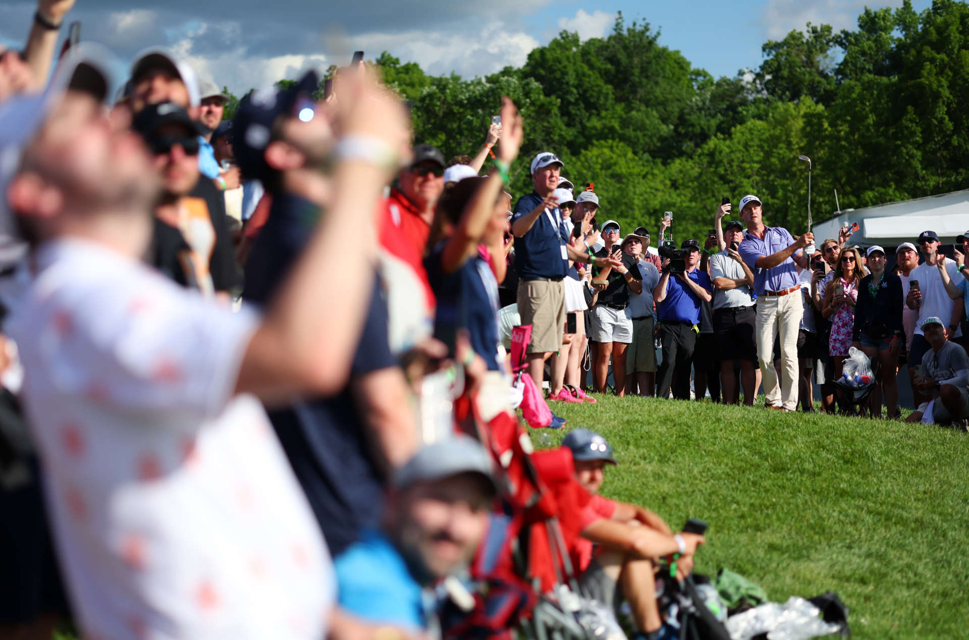 LOUISVILLE, KENTUCKY - MAY 18: Harris English of the United States plays his shot from the 18th hole during the third round of the 2024 PGA Championship at Valhalla Golf Club on May 18, 2024 in Louisville, Kentucky. (Photo by Michael Reaves/Getty Images)