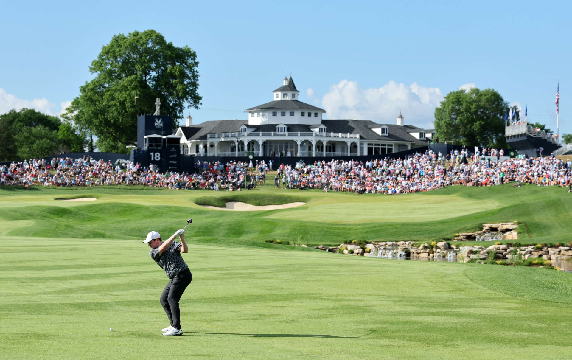 LOUISVILLE, KENTUCKY - MAY 18: Robert MacIntyre of Scotland plays a shot on the 18th hole during the third round of the 2024 PGA Championship at Valhalla Golf Club on May 18, 2024 in Louisville, Kentucky. (Photo by Andy Lyons/Getty Images)