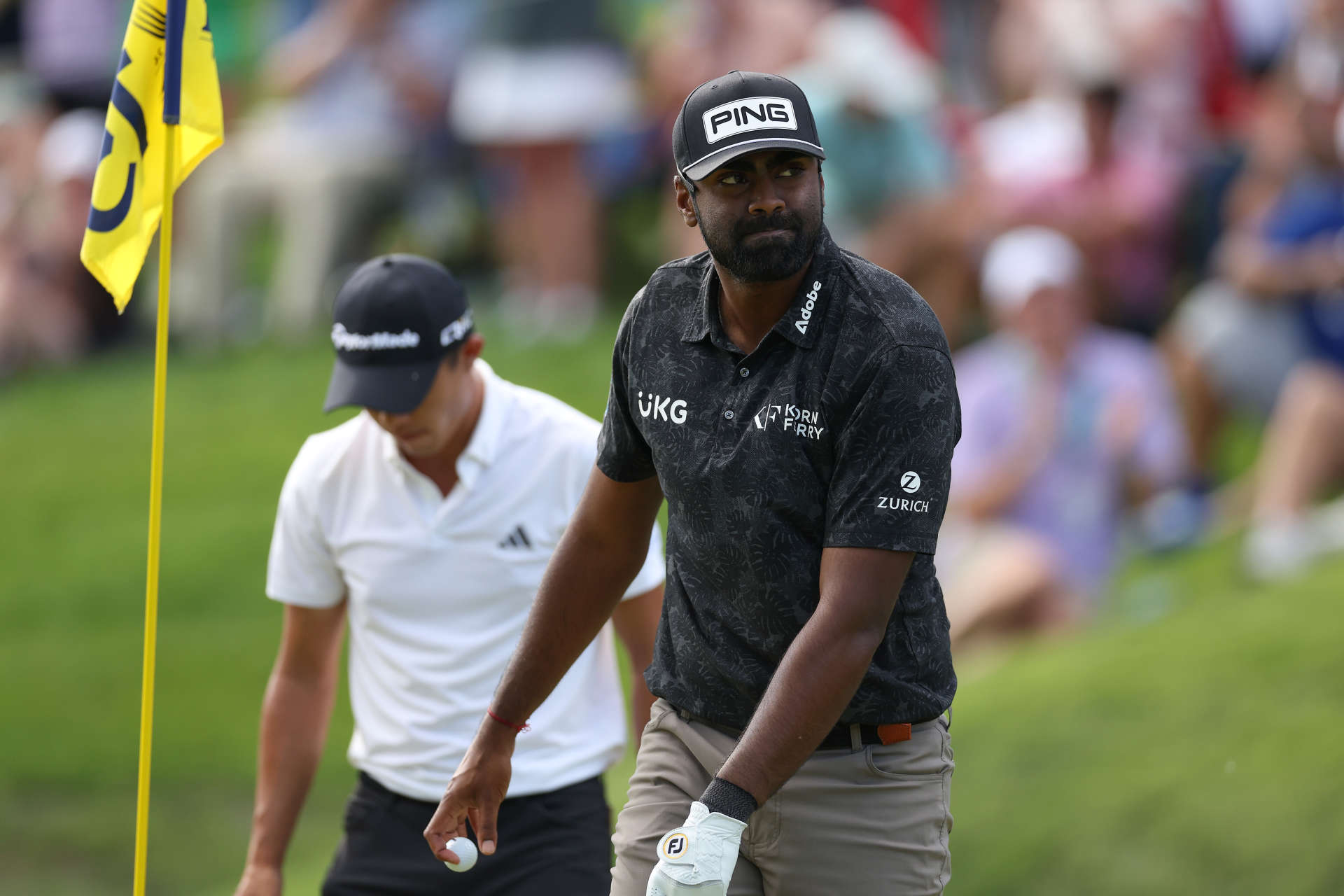 LOUISVILLE, KENTUCKY - MAY 18: Sahith Theegala of United States reacts during the third round of the 2024 PGA Championship at Valhalla Golf Club on May 18, 2024 in Louisville, Kentucky. (Photo by Christian Petersen/Getty Images)