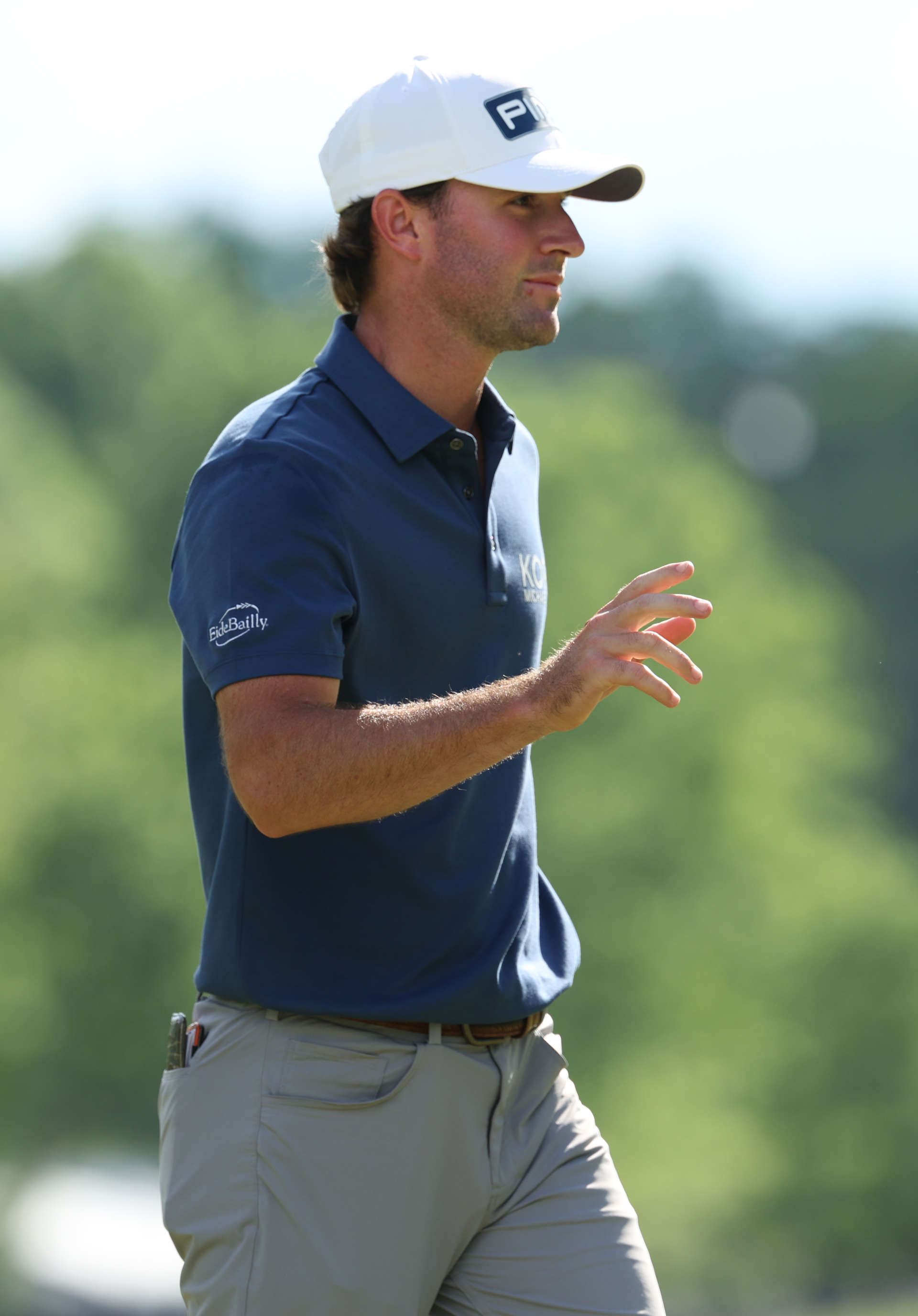 LOUISVILLE, KENTUCKY - MAY 18: Austin Eckroat of the United States reacts during the third round of the 2024 PGA Championship at Valhalla Golf Club on May 18, 2024 in Louisville, Kentucky. (Photo by Patrick Smith/Getty Images)