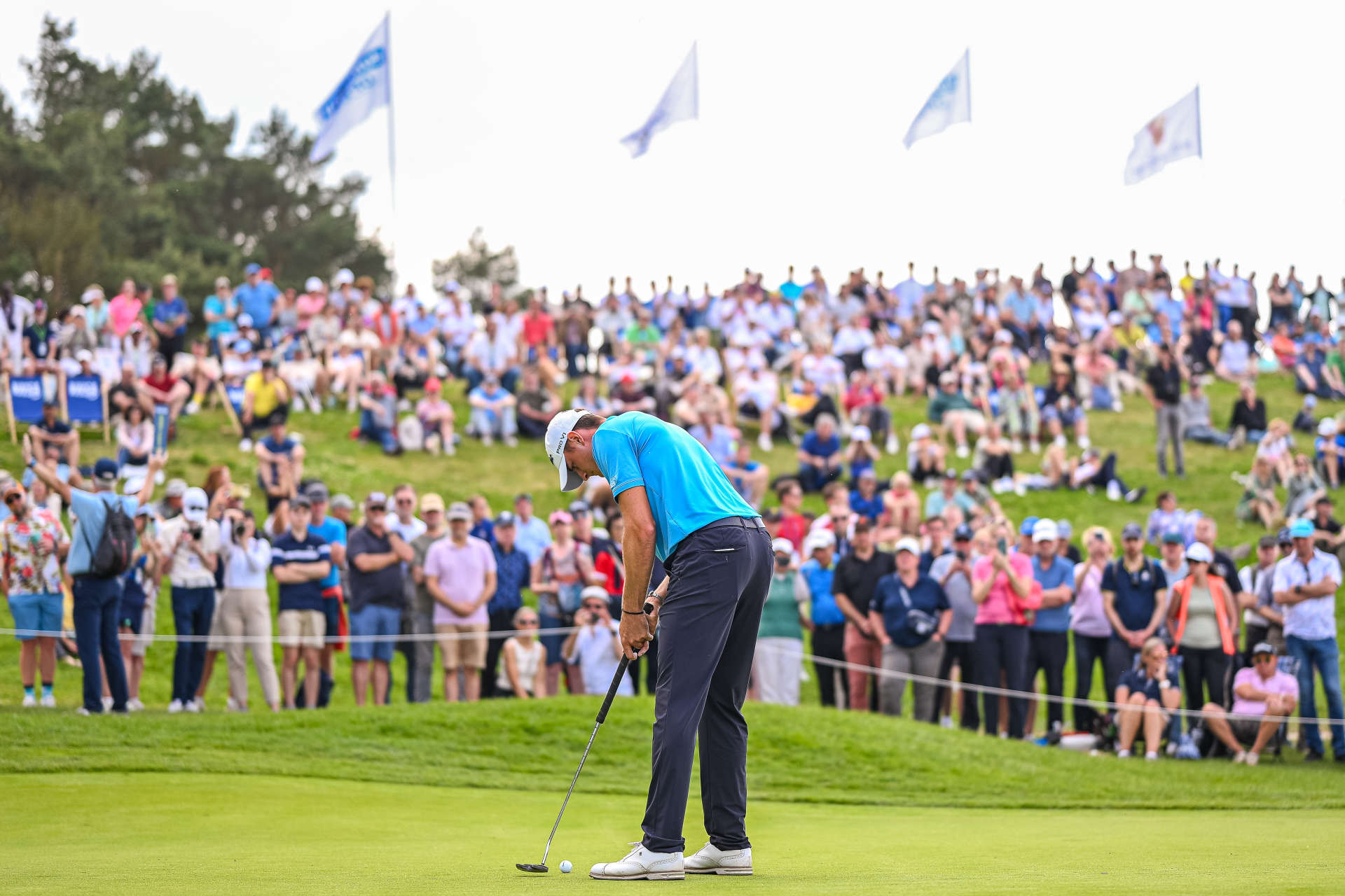 HAMBURG, GERMANY - JUNE 1: Jannik De Bruyn of Germany plays his third shot on the 14th hole during Day Three of the European Open at Green Eagle Golf Course on June 1, 2024 in Winsen, Germany.  (Photo by Octavio Passos/Getty Images for U.COM)