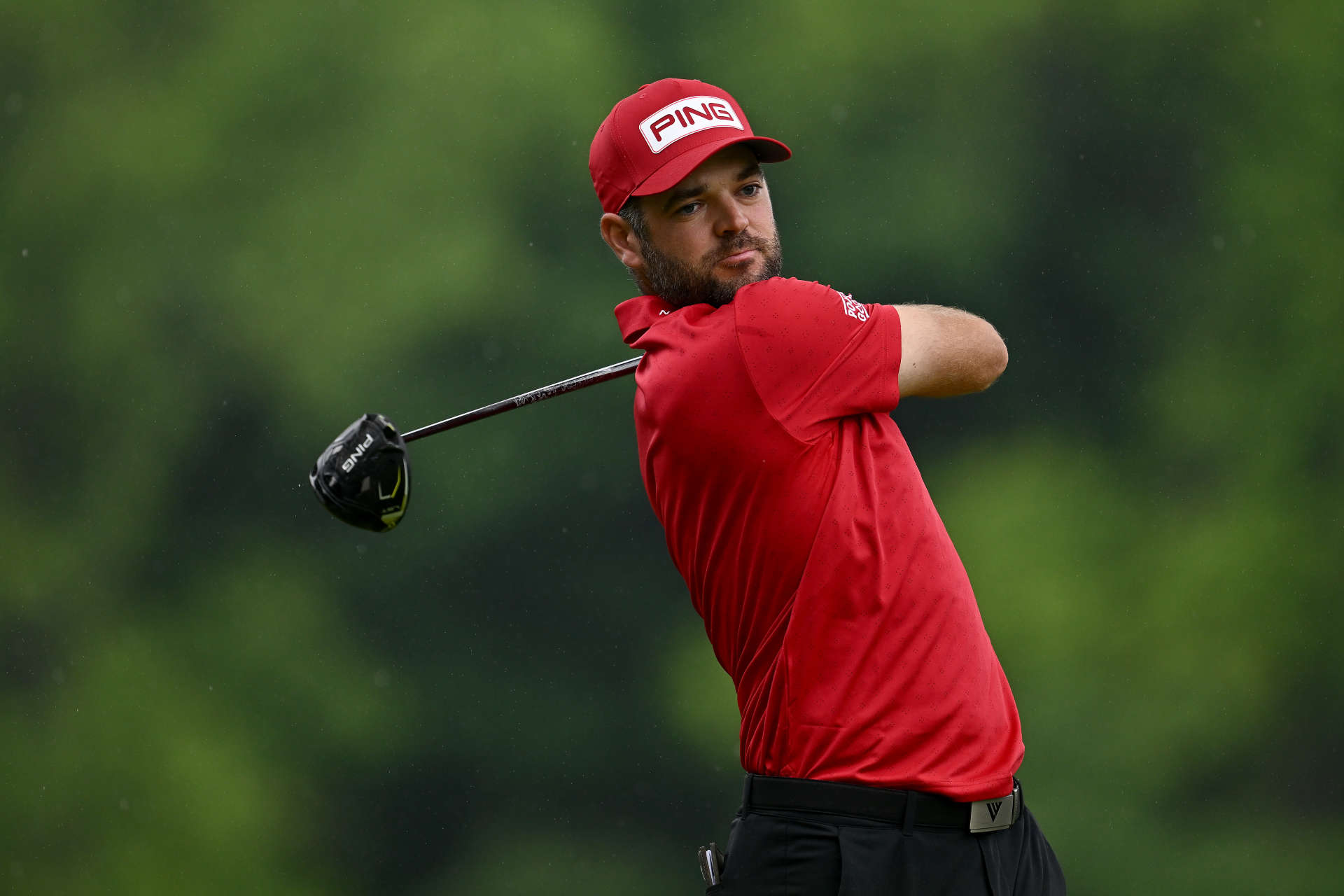 HAMILTON, ONTARIO - JUNE 02: Corey Conners of Canada takes a practice swing before hitting his shot from the fourth tee during the final round of the RBC Canadian Open at Hamilton Golf & Country Club on June 02, 2024 in Hamilton, Ontario, Canada. (Photo by Minas Panagiotakis/Getty Images)