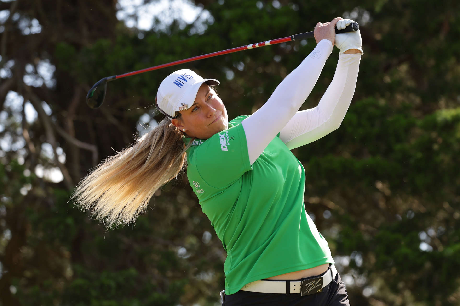 GALLOWAY, NEW JERSEY - JUNE 07: Brittany Lincicome of the United States plays her shot from the eighth tee during the first round of the ShopRite LPGA Classic Presented by Acer at Seaview Bay Course on June 07, 2024 in Galloway, New Jersey. (Photo by Hunter Martin/Getty Images)