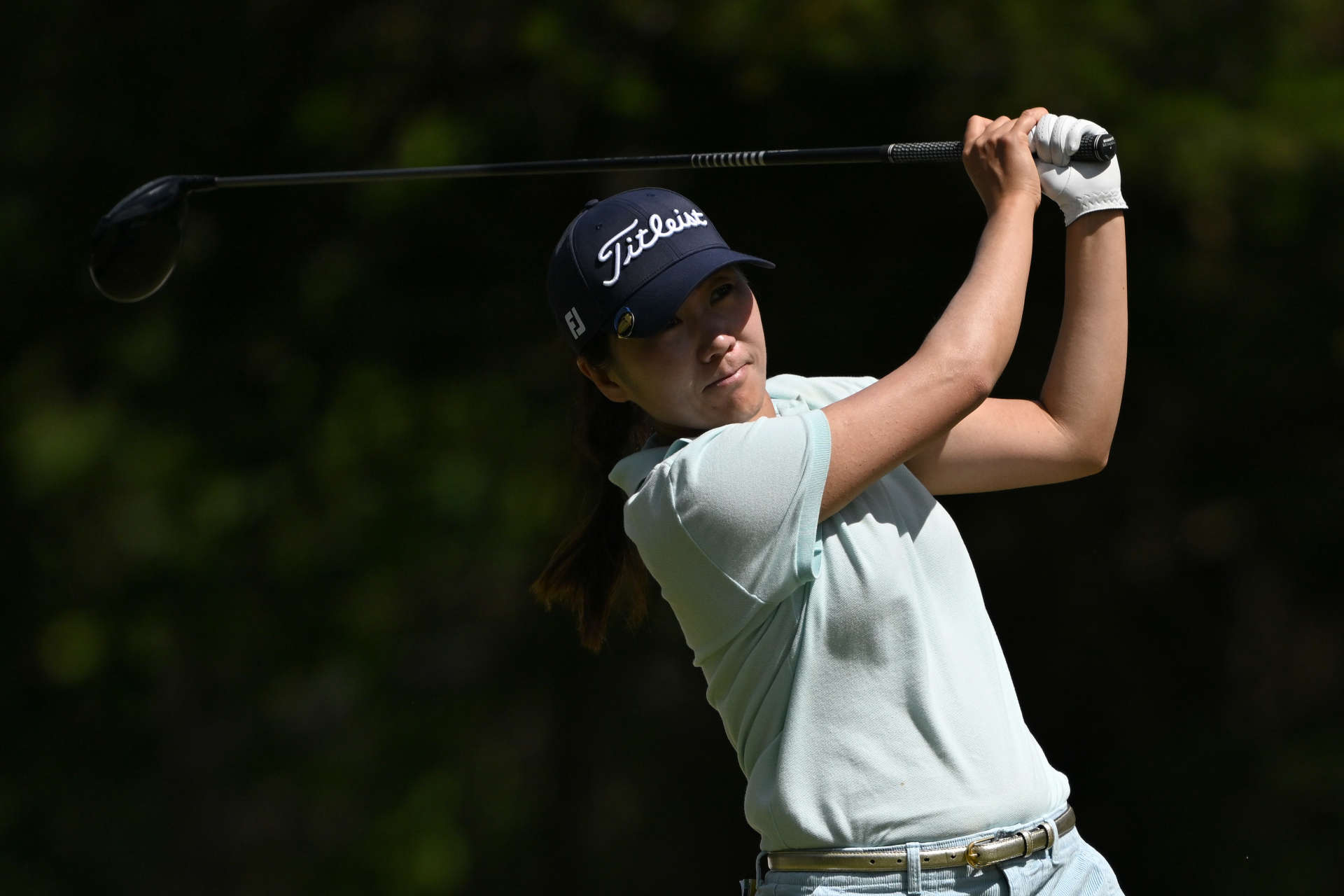 GALLOWAY, NEW JERSEY - JUNE 07: In Kyung Kim of South Korea plays her shot from the 16th tee during the first round of the ShopRite LPGA Classic Presented by Acer at Seaview Bay Course on June 07, 2024 in Galloway, New Jersey. (Photo by Drew Hallowell/Getty Images)