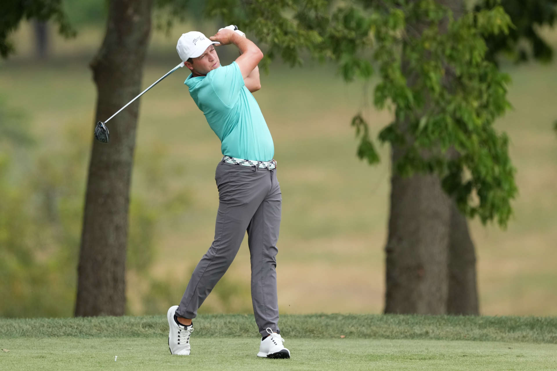 NICHOLASVILLE, KENTUCKY - JULY 11: Cooper Musselman of the United States plays his shot from the third tee during the first round of the Kentucky Championship at Keene Trace Golf Club on July 11, 2024 in Nicholasville, Kentucky. (Photo by Dylan Buell/Getty Images)