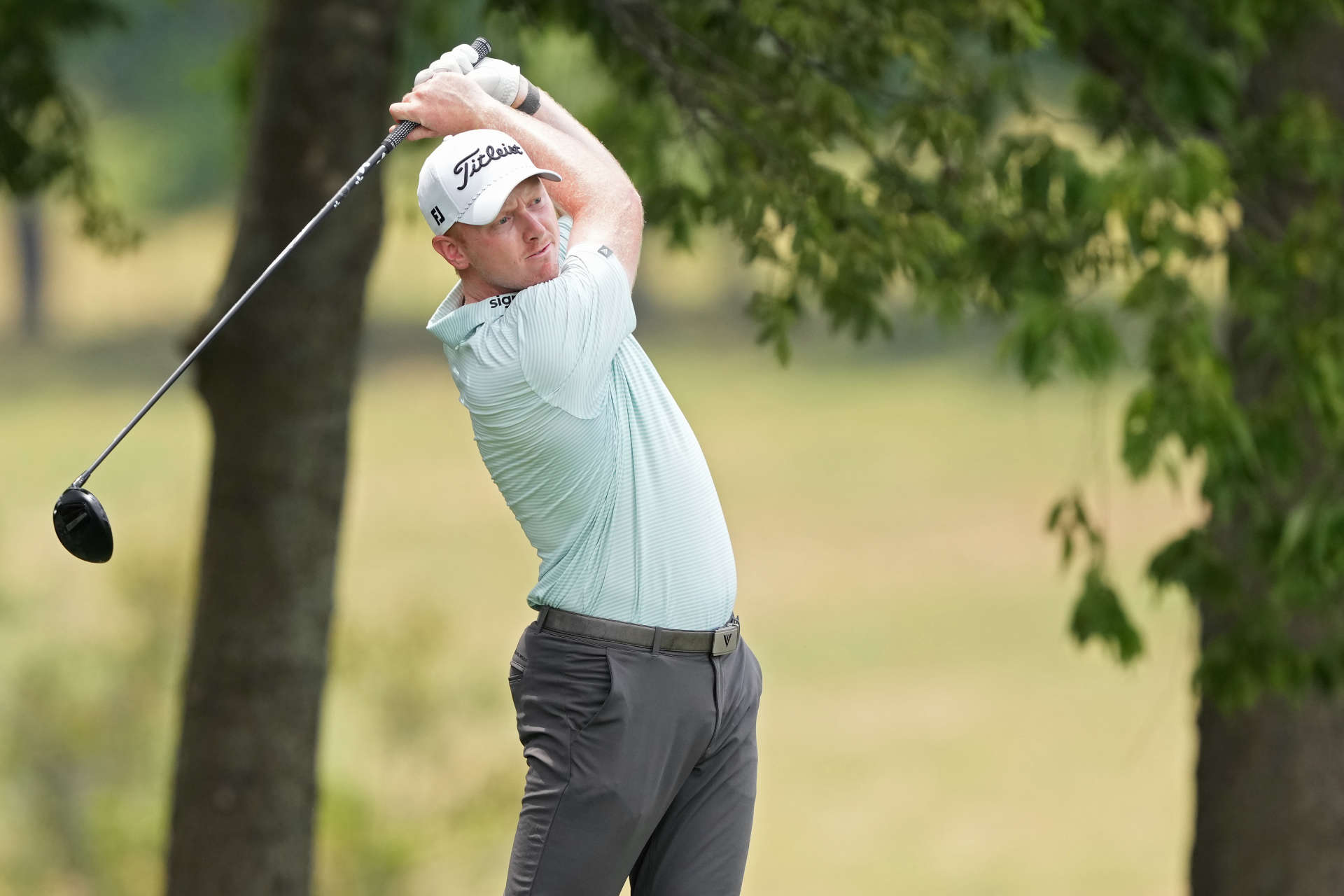 NICHOLASVILLE, KENTUCKY - JULY 11: Hayden Springer of the United States plays his shot from the third teeduring the first round of the Kentucky Championship at Keene Trace Golf Club on July 11, 2024 in Nicholasville, Kentucky. (Photo by Dylan Buell/Getty Images)