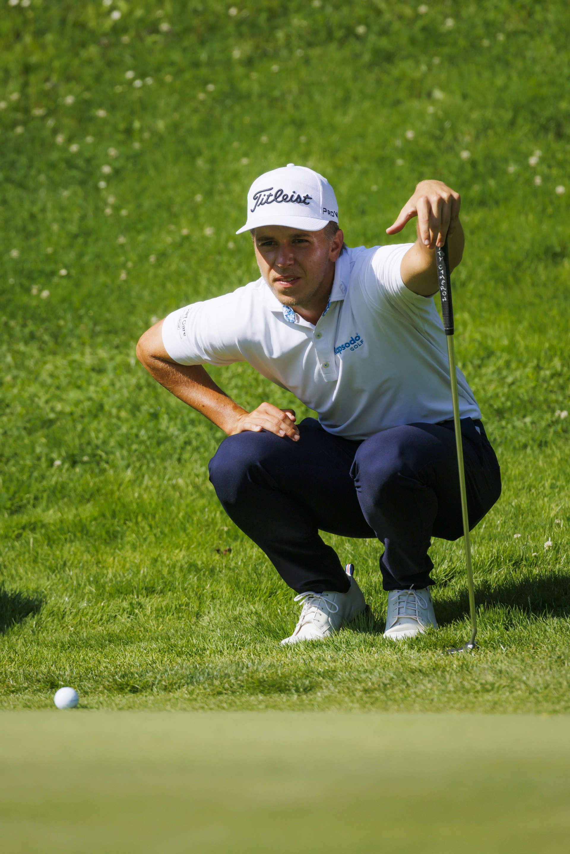 RAMSAU, AUSTRIA - JULY 19: Anton Albers of Germany prepares for a putt at the second hole during day two of the Euram Bank Open at GC Adamstal on July 19, 2024 in Ramsau, Austria. (Photo by Jan Hetfleisch/Getty Images)
