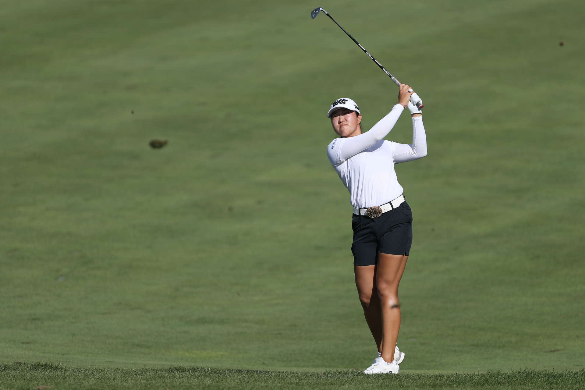 SYLVANIA, OHIO - JULY 19: Auston Kim of the United States plays a shot on the 18th hole during the second round of the Dana Open at Highland Meadows Golf Club on July 19, 2024 in Sylvania, Ohio. (Photo by Raj Mehta/Getty Images)