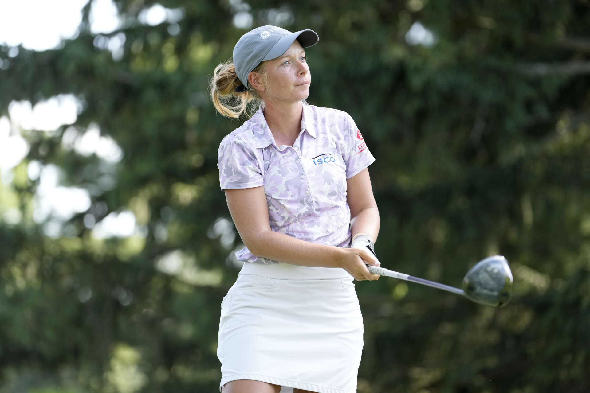 SYLVANIA, OHIO - JULY 19: Lauren Hartlage of the United States plays her shot from the 18th tee during the second round of the Dana Open at Highland Meadows Golf Club on July 19, 2024 in Sylvania, Ohio. (Photo by Raj Mehta/Getty Images)