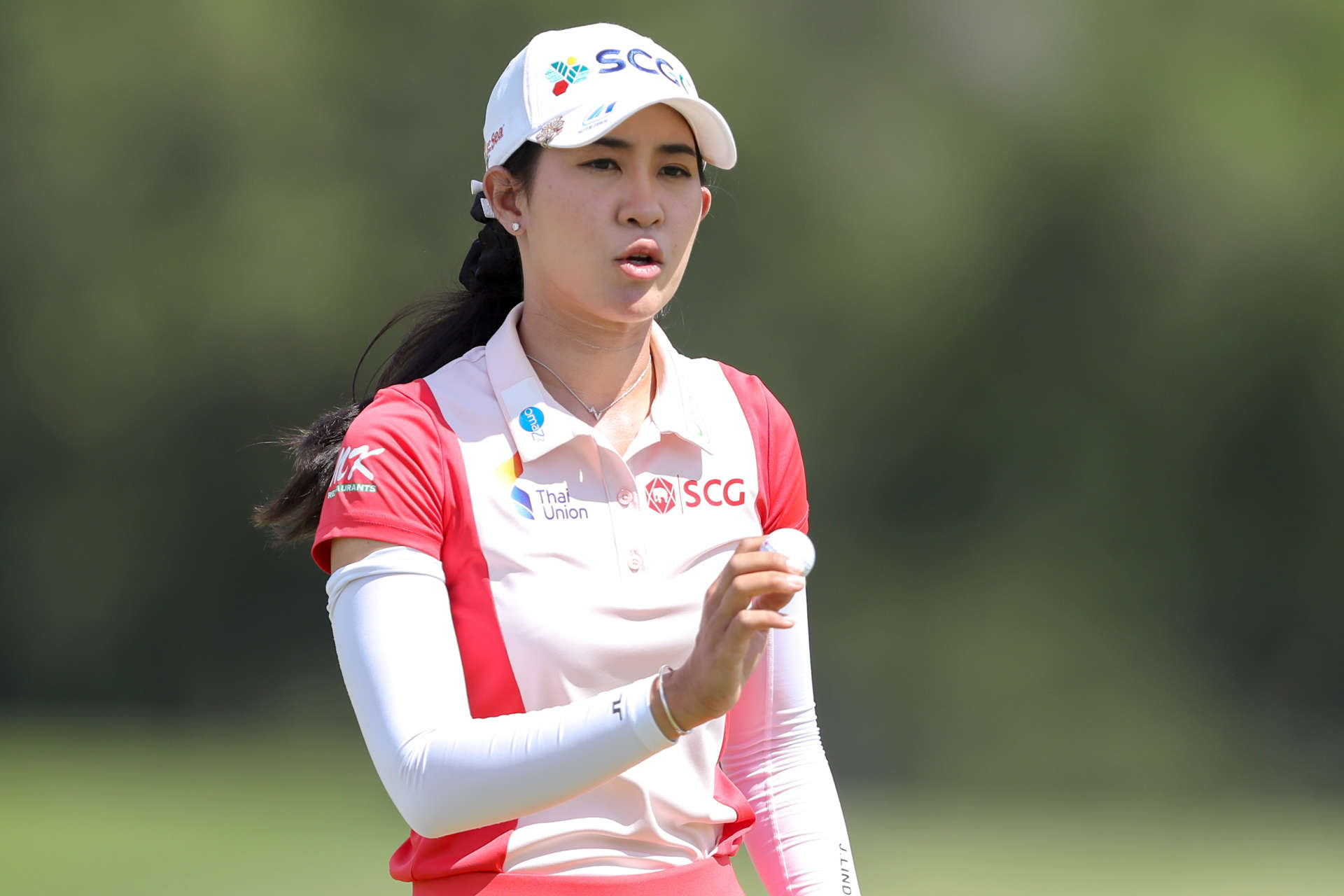 SYLVANIA, OHIO - JULY 19: Pajaree Anannarukarn of Thailand acknowledges the crowd on the 18th green during the second round of the Dana Open at Highland Meadows Golf Club on July 19, 2024 in Sylvania, Ohio. (Photo by Raj Mehta/Getty Images)