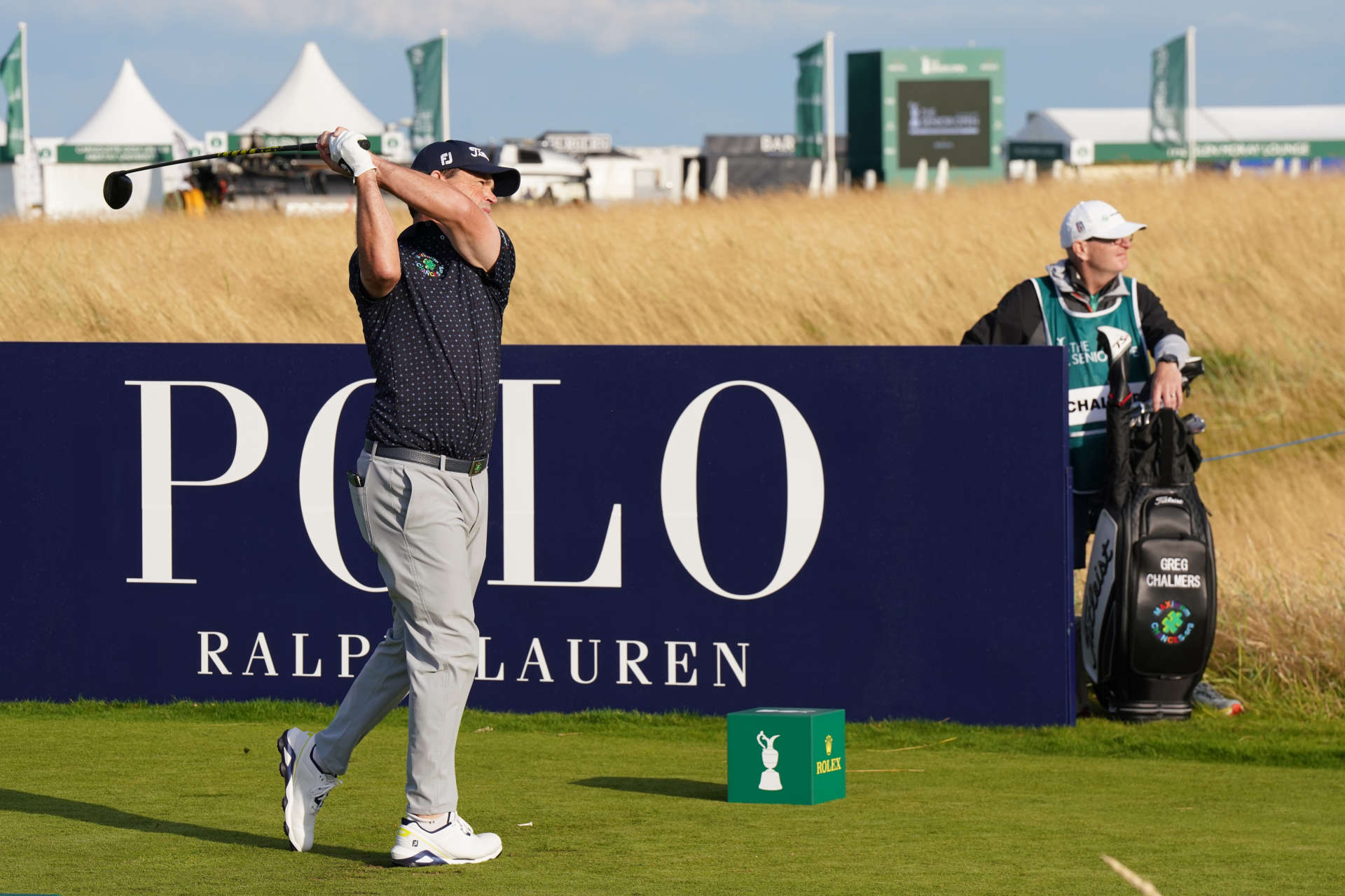 CARNOUSTIE, SCOTLAND - JULY 25: Greg Chalmers of Australia in action during day one of the Senior Open Championship presented by Rolex at Carnoustie Golf Links on July 25, 2024 in Carnoustie, Scotland.  (Photo by Phil Inglis/Getty Images)