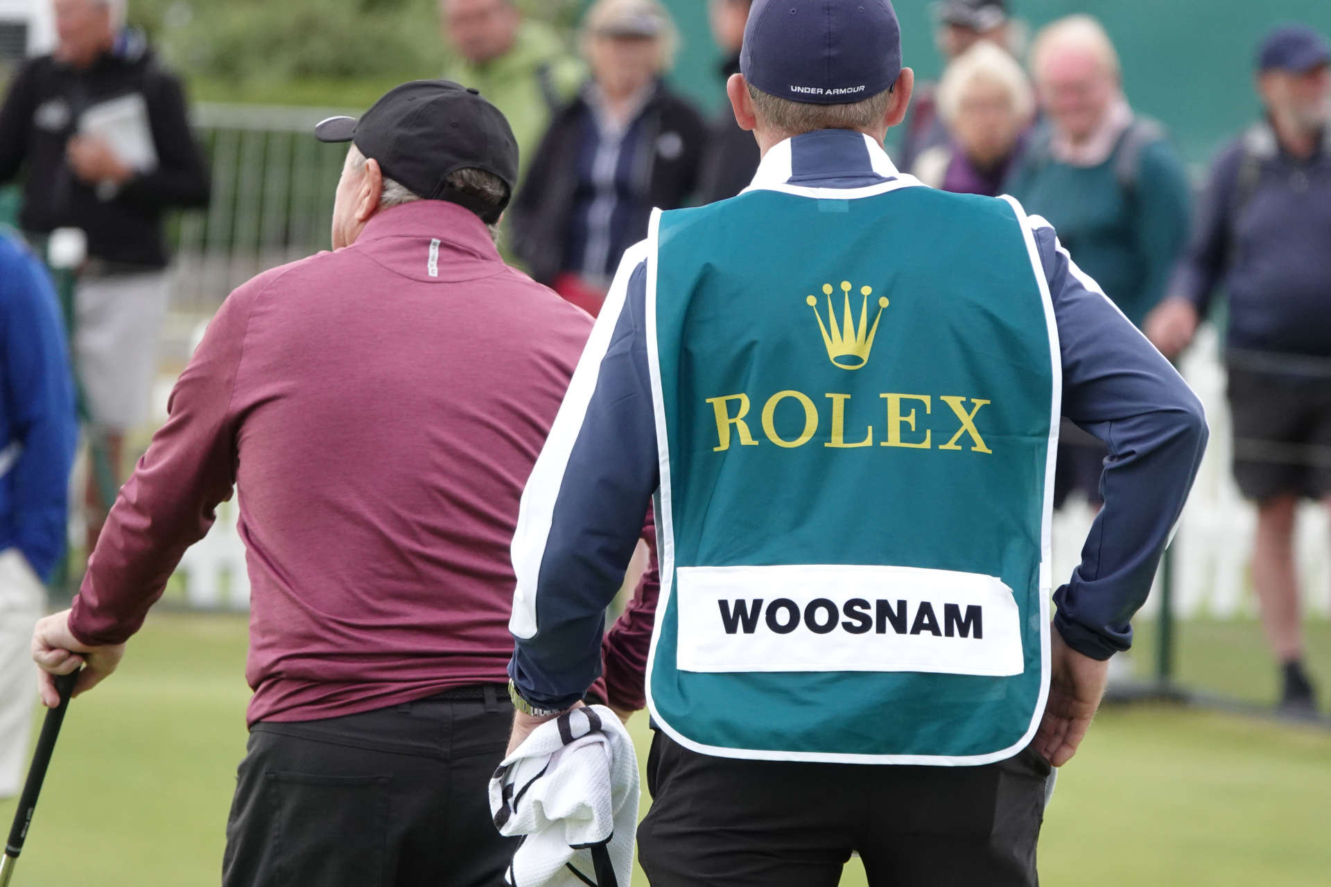 CARNOUSTIE, SCOTLAND - JULY 25: Ian Woosnam of Wales and his caddie in action during day one of the Senior Open Championship presented by Rolex at Carnoustie Golf Links on July 25, 2024 in Carnoustie, Scotland.  (Photo by Phil Inglis/Getty Images)