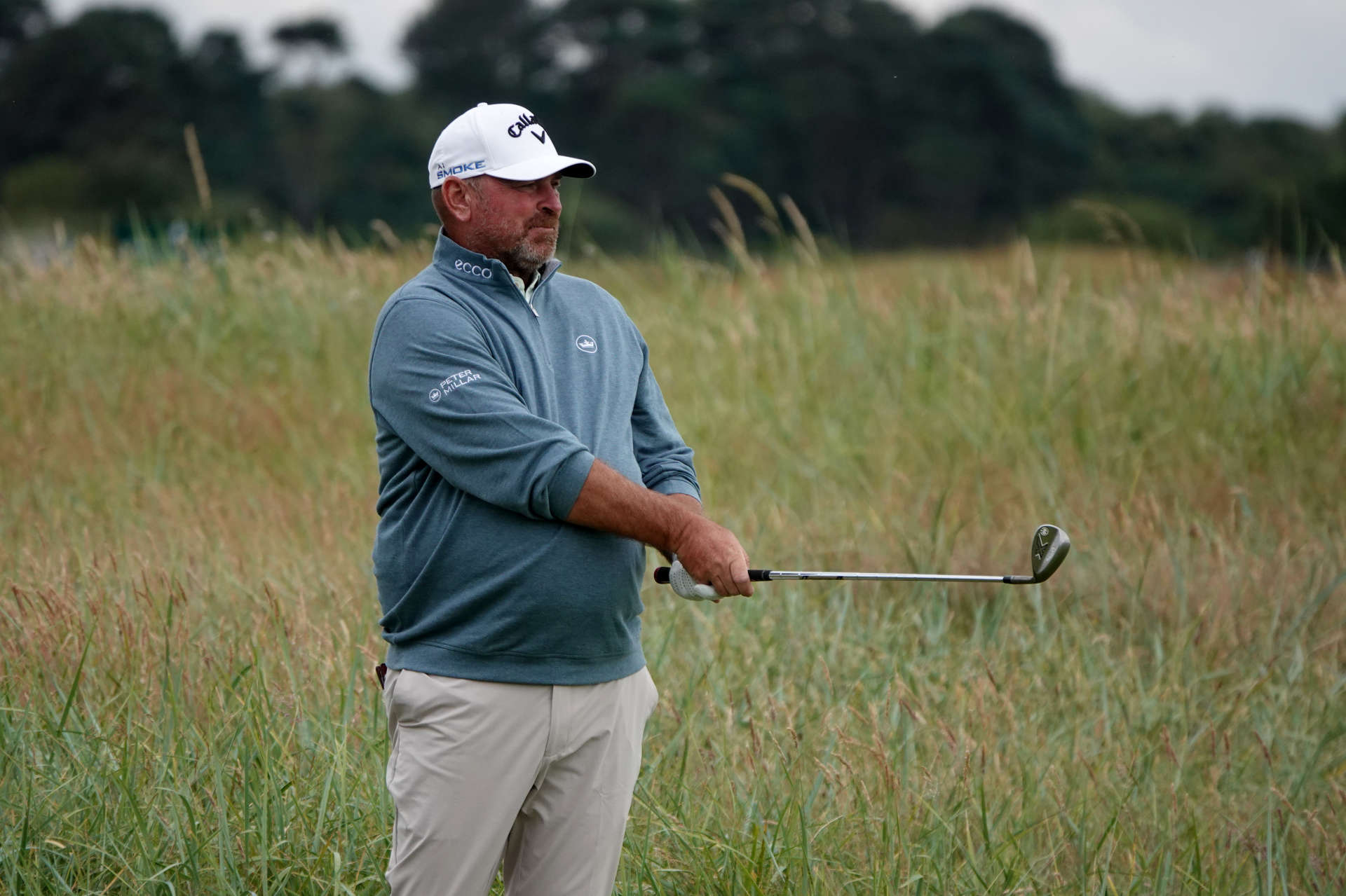 CARNOUSTIE, SCOTLAND - JULY 25: Thomas Bjorn of Denmark in action during day one of the Senior Open Championship presented by Rolex at Carnoustie Golf Links on July 25, 2024 in Carnoustie, Scotland.  (Photo by Phil Inglis/Getty Images)
