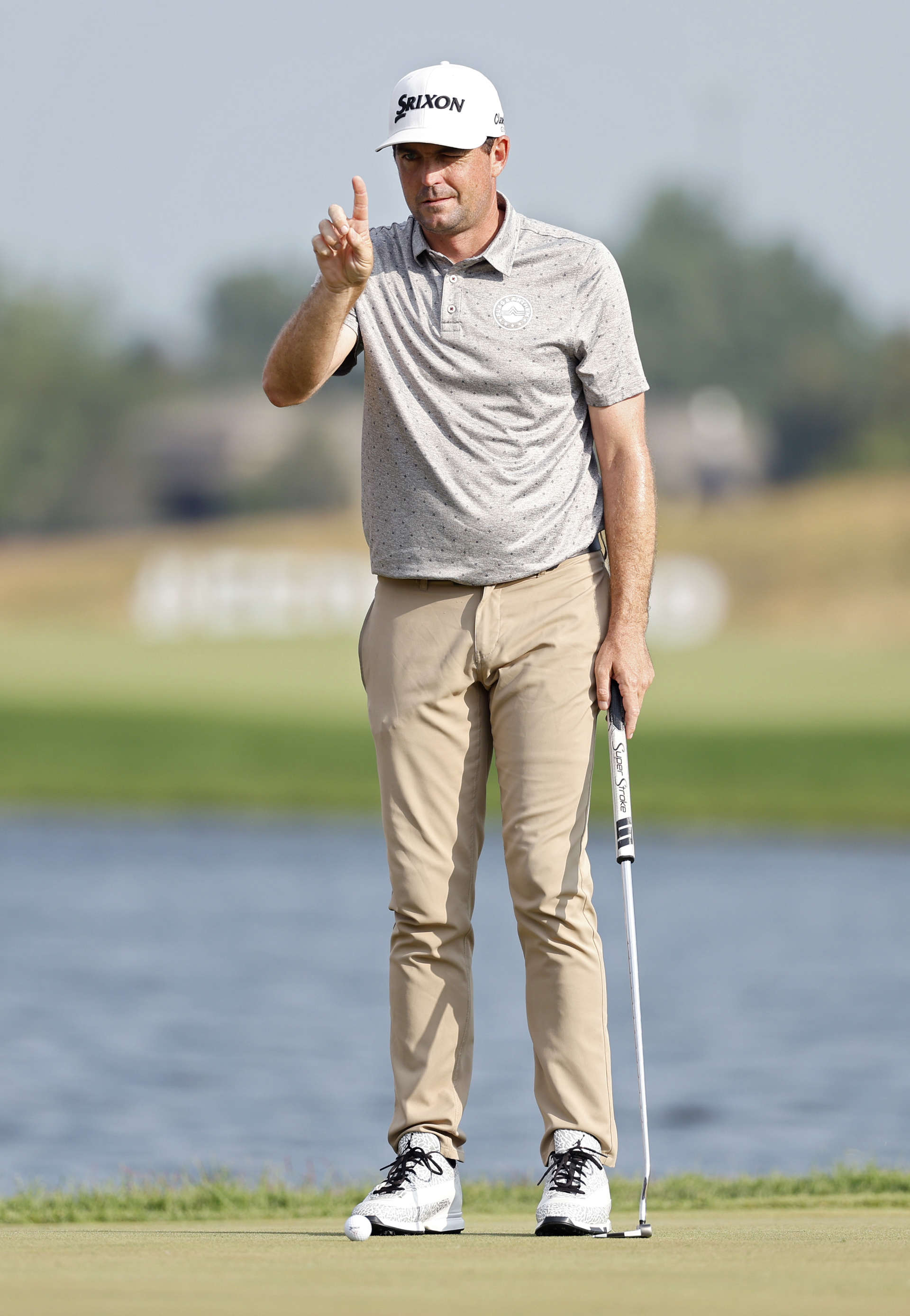 BLAINE, MINNESOTA - JULY 26: Keegan Bradley of the United States lines up a putt on the 18th green during the second round of the 3M Open at TPC Twin Cities on July 26, 2024 in Blaine, Minnesota. (Photo by David Berding/Getty Images)
