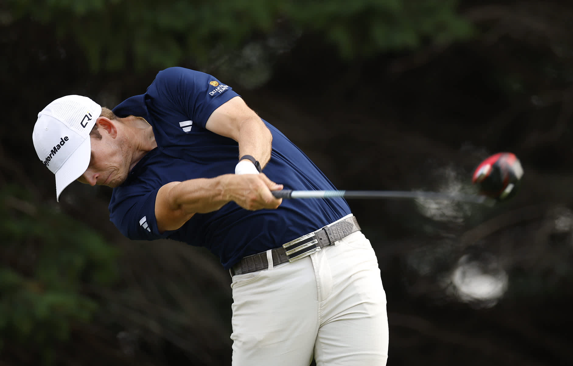 BLAINE, MINNESOTA - JULY 26: Jacob Bridgeman of the United States plays his shot from the second tee during the second round of the 3M Open at TPC Twin Cities on July 26, 2024 in Blaine, Minnesota. (Photo by Mike Ehrmann/Getty Images)