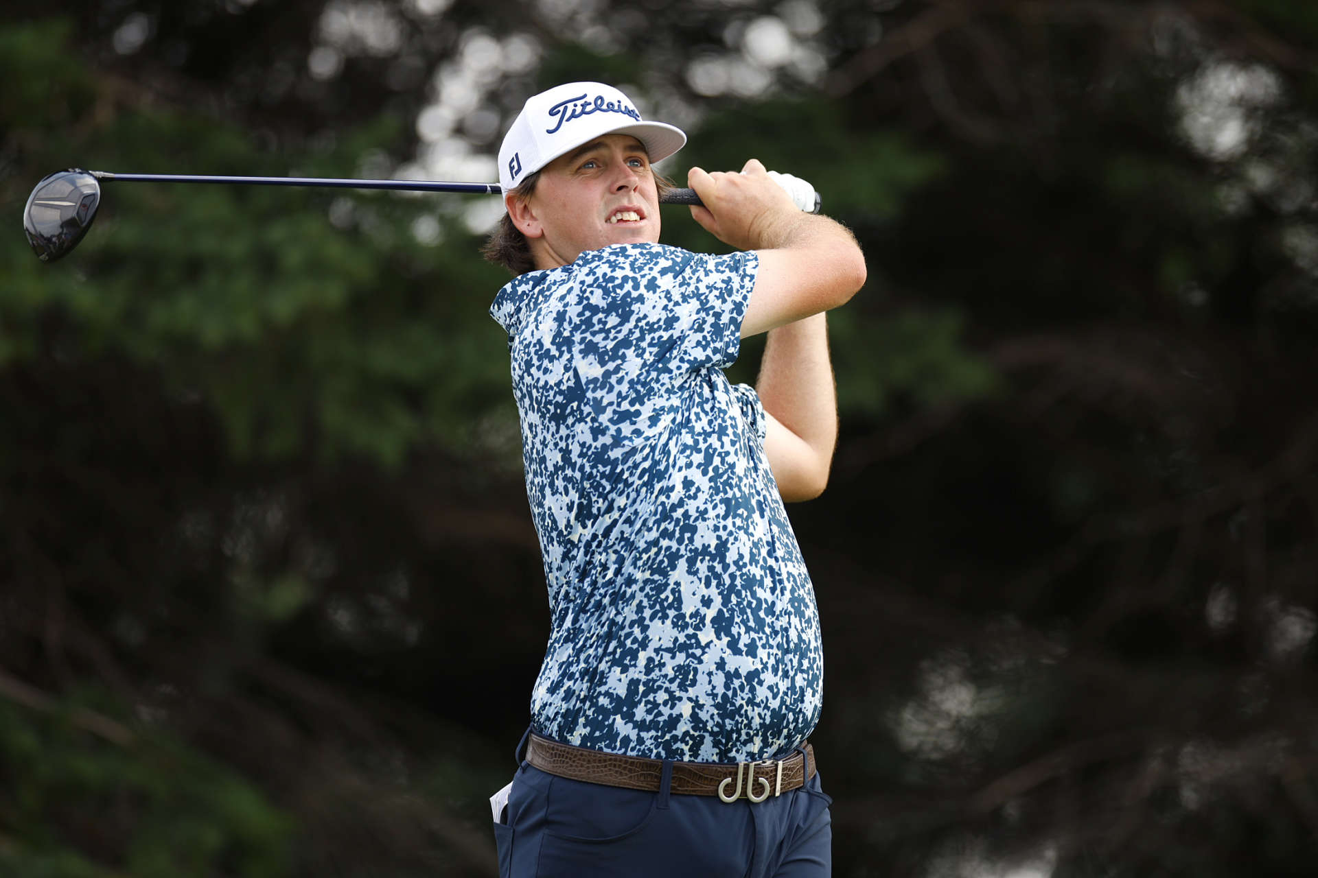 BLAINE, MINNESOTA - JULY 26: Trace Crowe of the United States plays his shot from the second tee during the second round of the 3M Open at TPC Twin Cities on July 26, 2024 in Blaine, Minnesota. (Photo by Mike Ehrmann/Getty Images)
