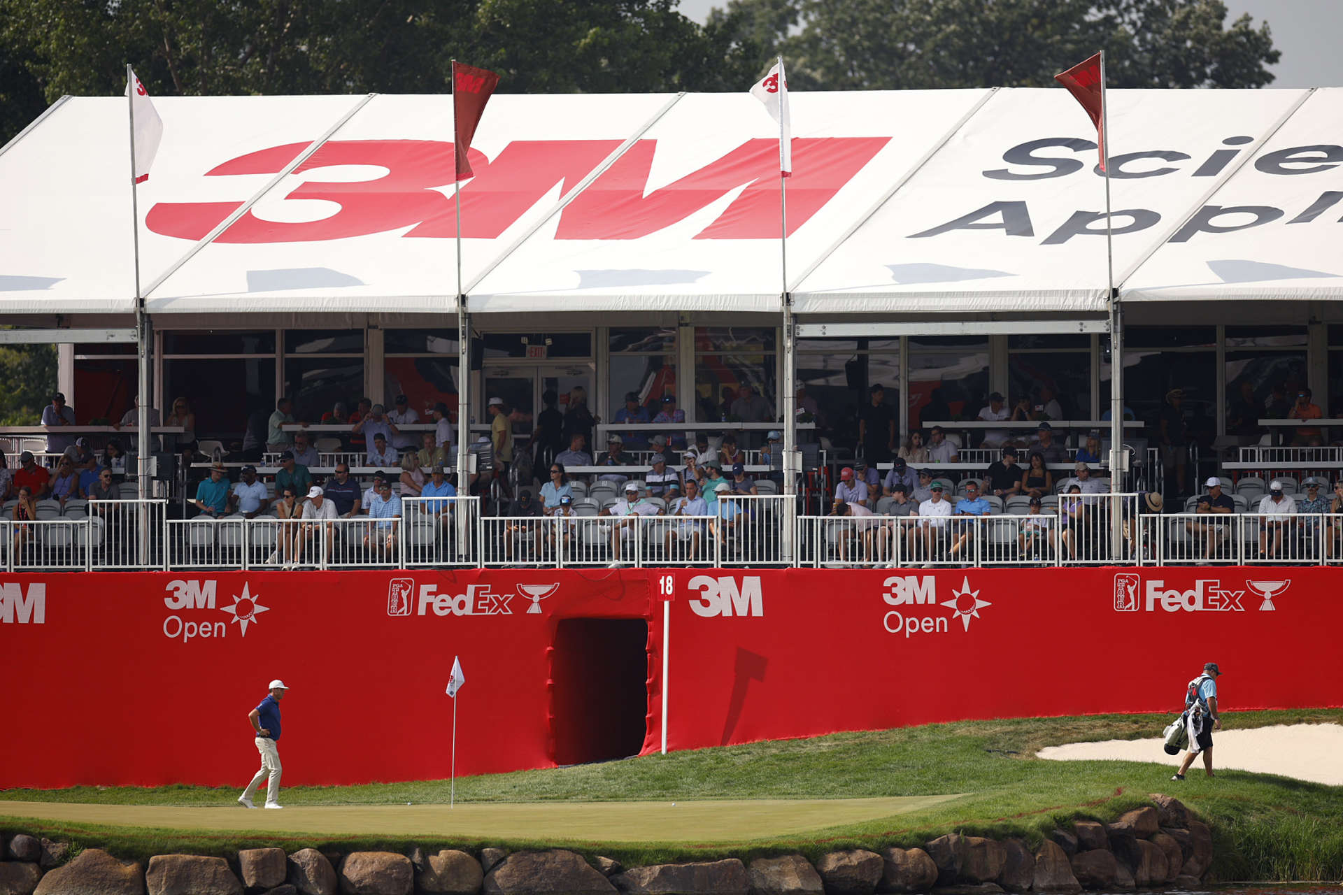 BLAINE, MINNESOTA - JULY 26: A general view of the 18th green during the second round of the 3M Open at TPC Twin Cities on July 26, 2024 in Blaine, Minnesota. (Photo by Mike Ehrmann/Getty Images)