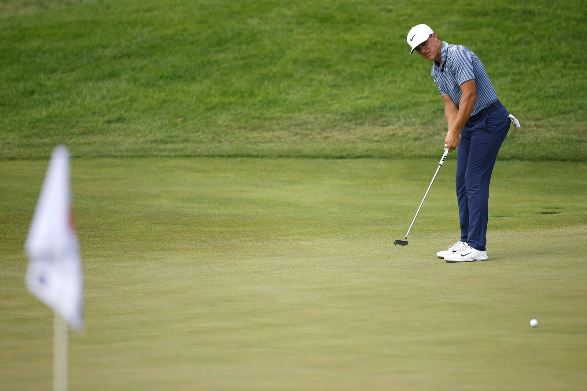 BLAINE, MINNESOTA - JULY 26: Cameron Champ of the United States putts on the ninth green during the second round of the 3M Open at TPC Twin Cities on July 26, 2024 in Blaine, Minnesota. (Photo by Mike Ehrmann/Getty Images)