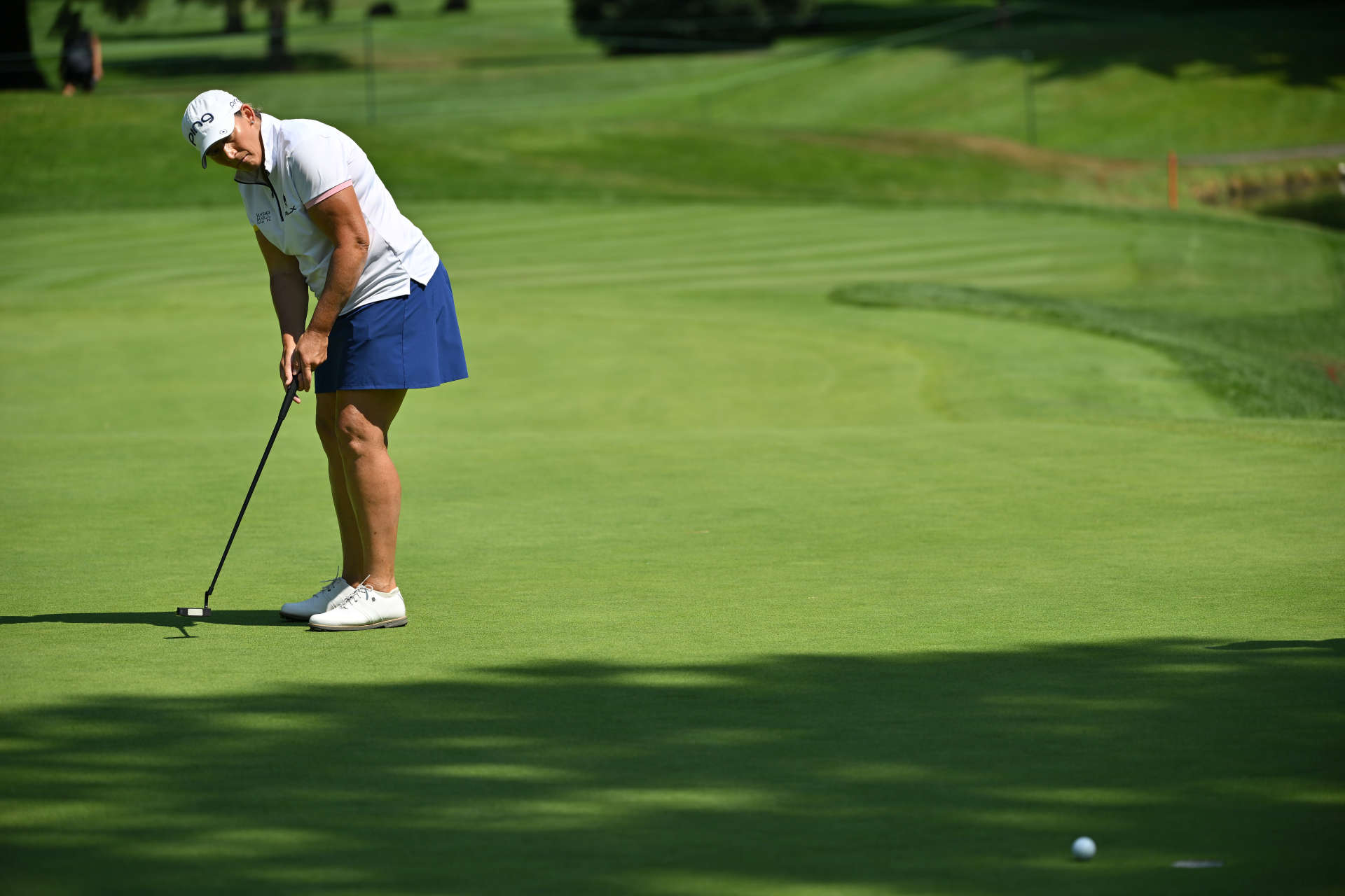PORTLAND, OREGON - AUGUST 01: Angela Stanford putts on the 13th green during the first round of the Portland Classic at Columbia Edgewater Country Club on August 01, 2024 in Portland, Oregon. (Photo by Alika Jenner/Getty Images)