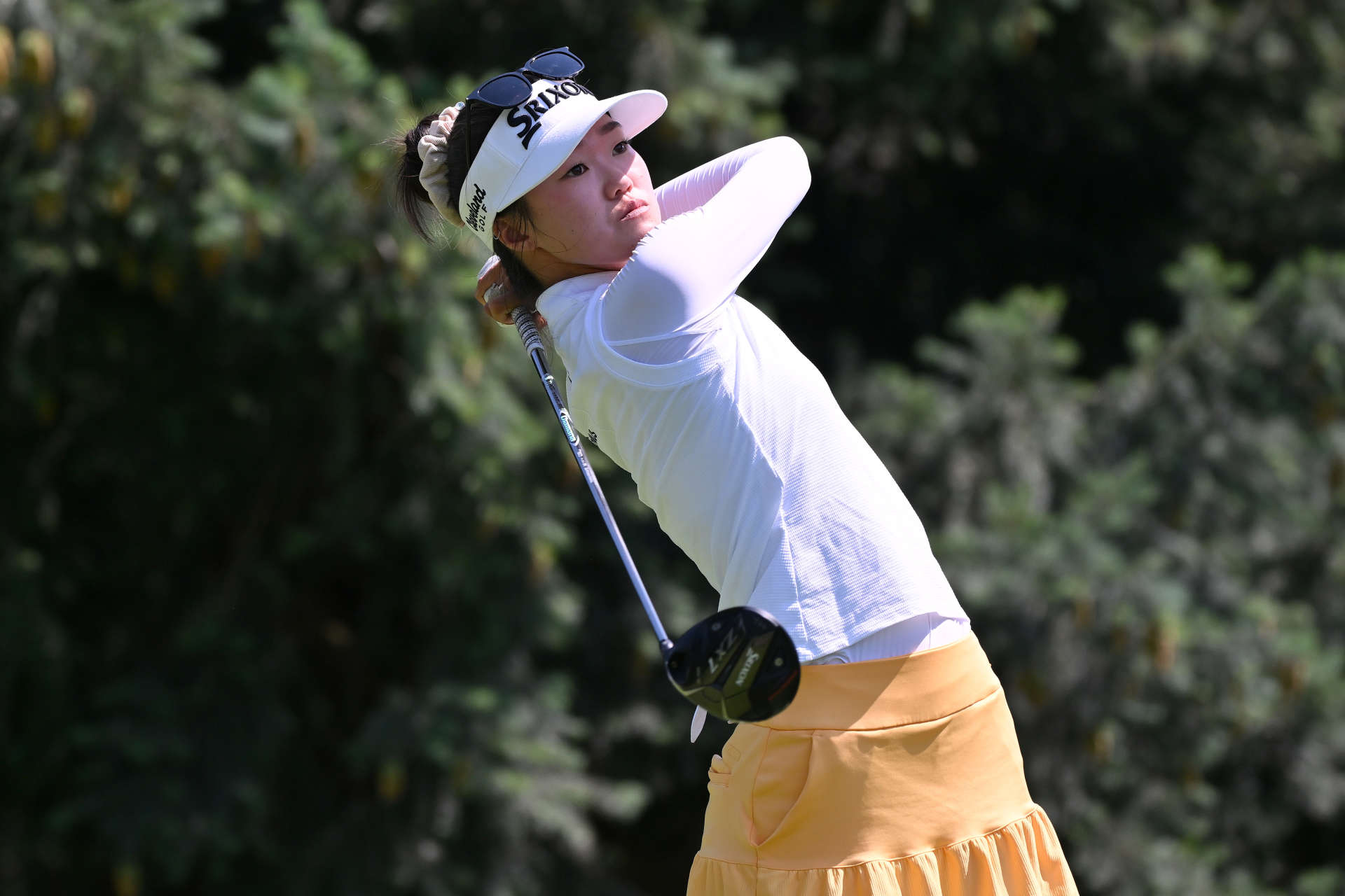 PORTLAND, OREGON - AUGUST 01: Grace Kim of Australia plays her shot from the 14th tee  during the first round of the Portland Classic at Columbia Edgewater Country Club on August 01, 2024 in Portland, Oregon. (Photo by Alika Jenner/Getty Images)