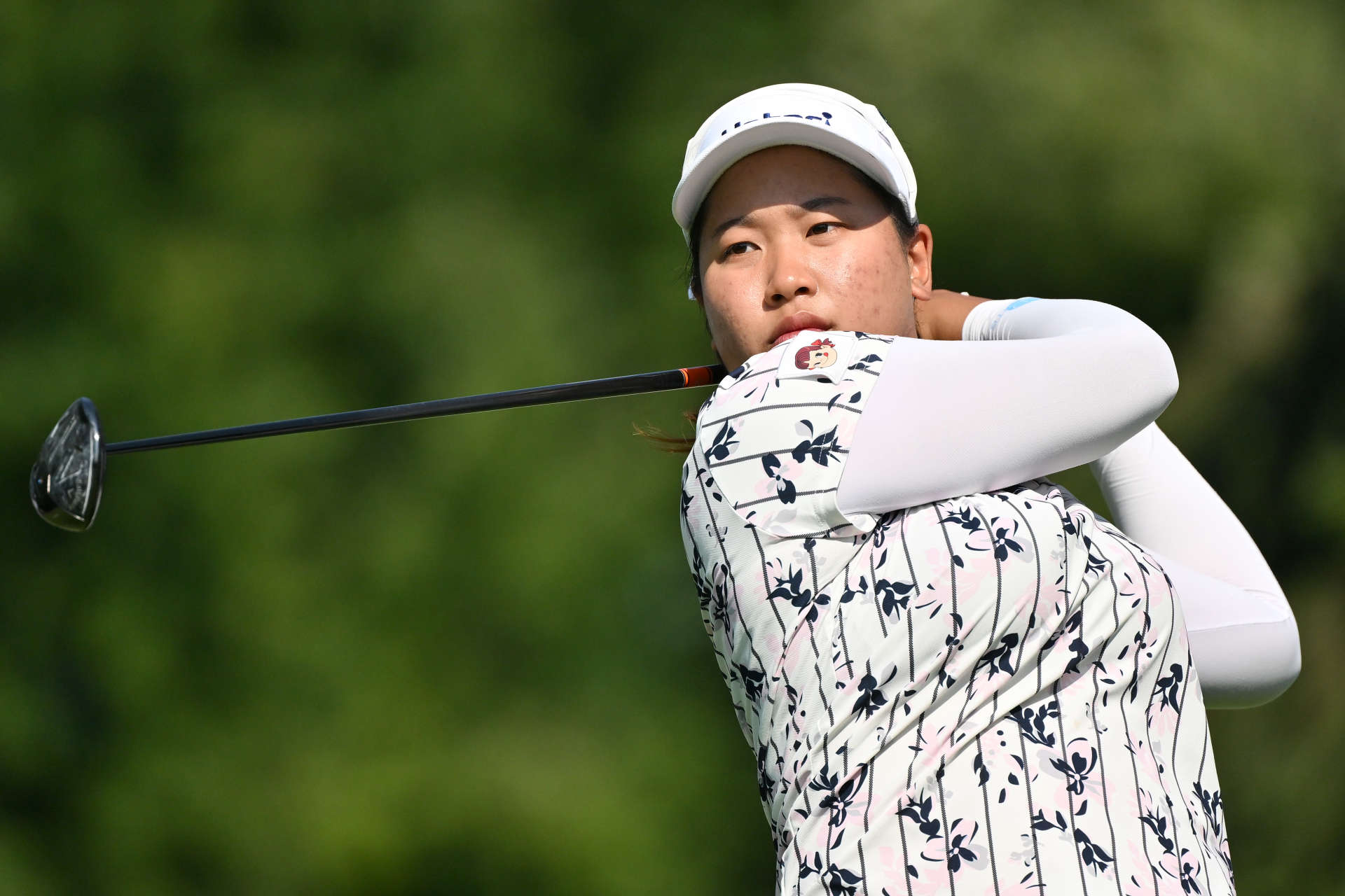 PORTLAND, OREGON - AUGUST 01: Chanettee Wannasaen of Thailand plays her shot from the 14th tee during the first round of the Portland Classic at Columbia Edgewater Country Club on August 01, 2024 in Portland, Oregon. (Photo by Alika Jenner/Getty Images)