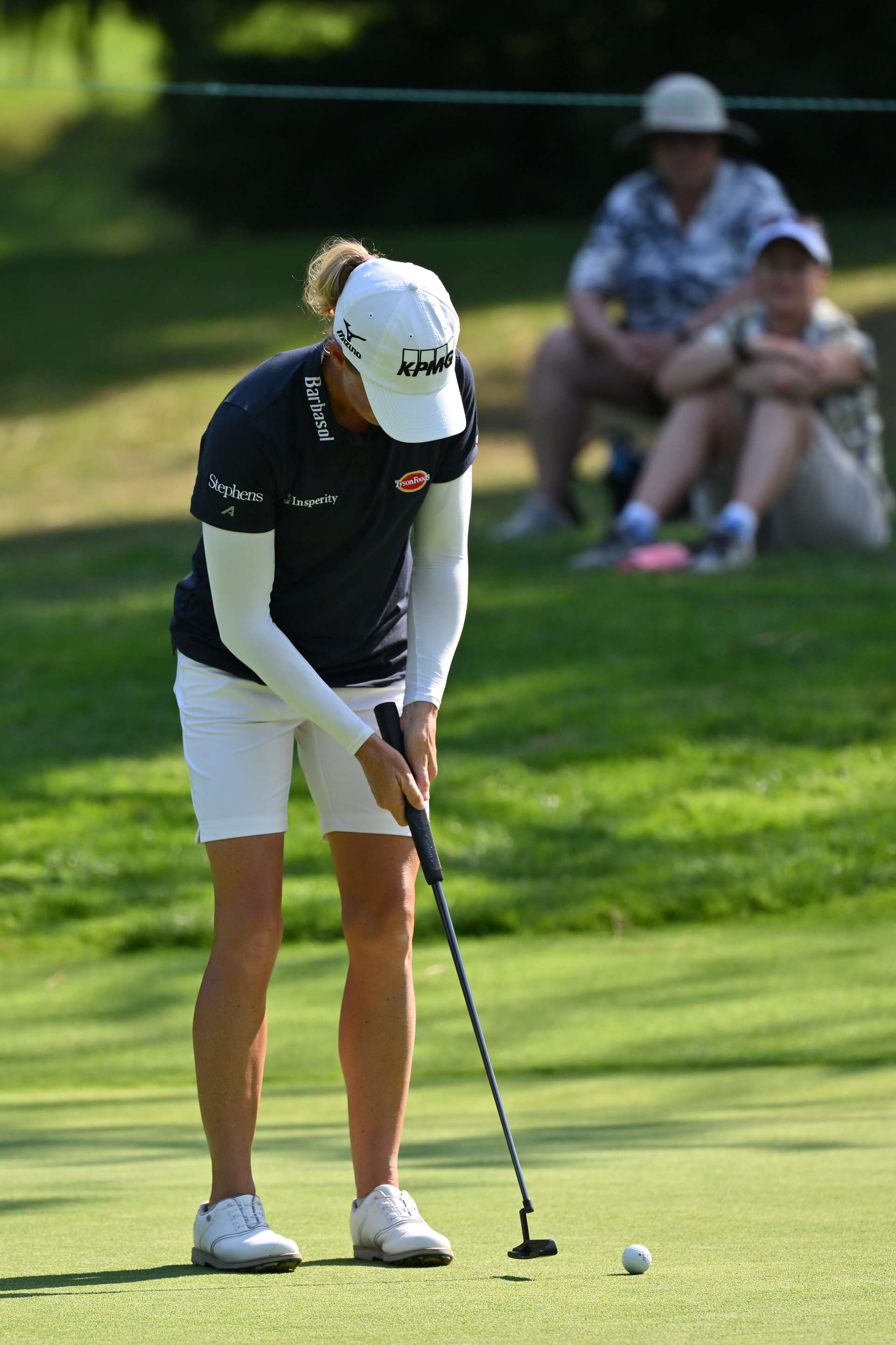 PORTLAND, OREGON - AUGUST 01: Stacy Lewis of the United States putts on the 13th green during the first round of the Portland Classic at Columbia Edgewater Country Club on August 01, 2024 in Portland, Oregon. (Photo by Alika Jenner/Getty Images)