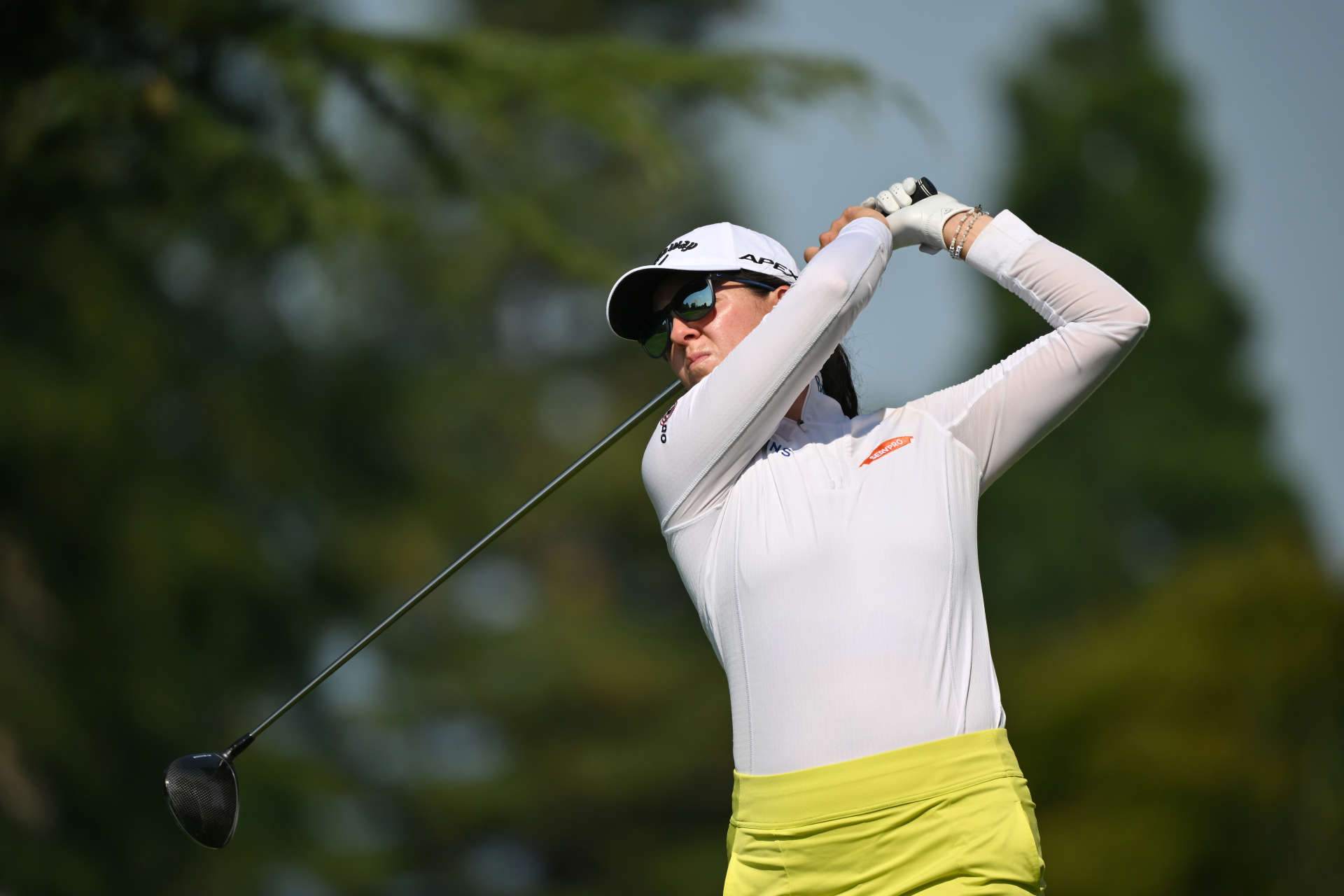 PORTLAND, OREGON - AUGUST 01: Emma Talley of the United States plays her shot from the 14th tee during the first round of the Portland Classic at Columbia Edgewater Country Club on August 01, 2024 in Portland, Oregon. (Photo by Alika Jenner/Getty Images)