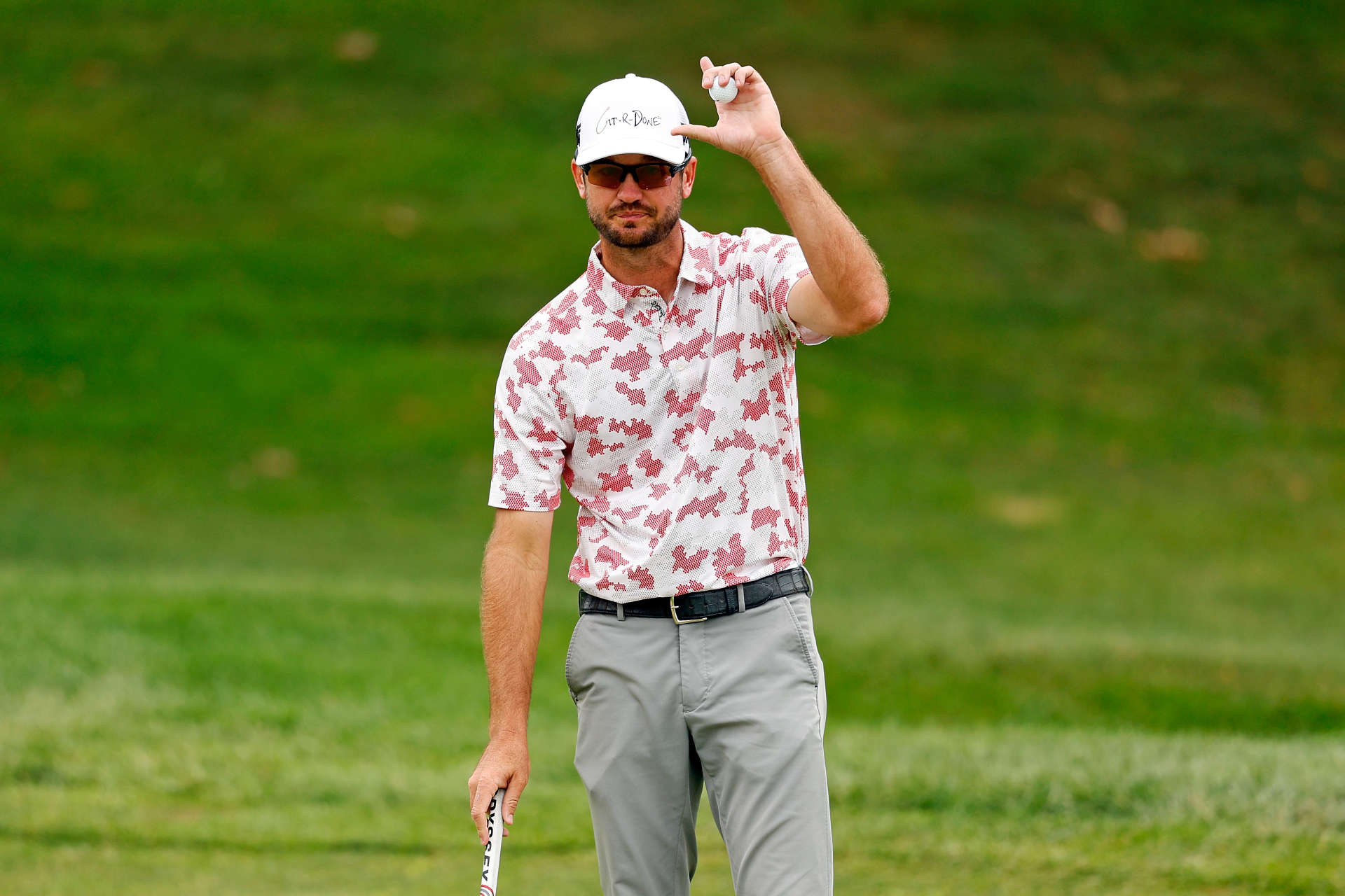 OMAHA, NEBRASKA - AUGUST 10: Brandon Crick of the United States celebrates his putt on the 18th hole during the third round of the Pinnacle Bank Championship presented by Woodhouse at The Club at Indian Creek on August 10, 2024 in Omaha, Nebraska. (Photo by David Berding/Getty Images)