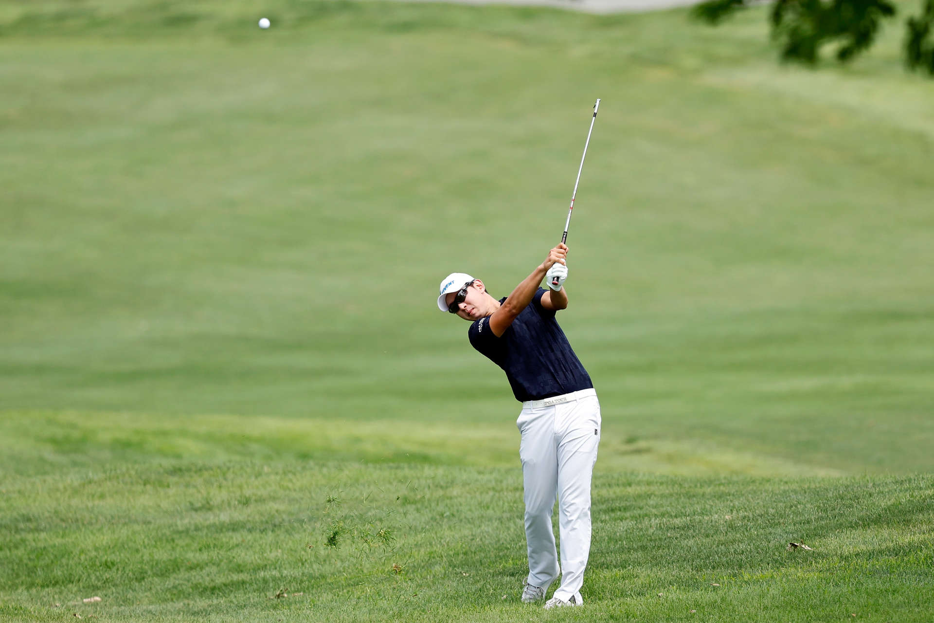 OMAHA, NEBRASKA - AUGUST 10: S.Y. Noh of South Korea plays his shot on the ninth hole during the third round of the Pinnacle Bank Championship presented by Woodhouse at The Club at Indian Creek on August 10, 2024 in Omaha, Nebraska. (Photo by David Berding/Getty Images)