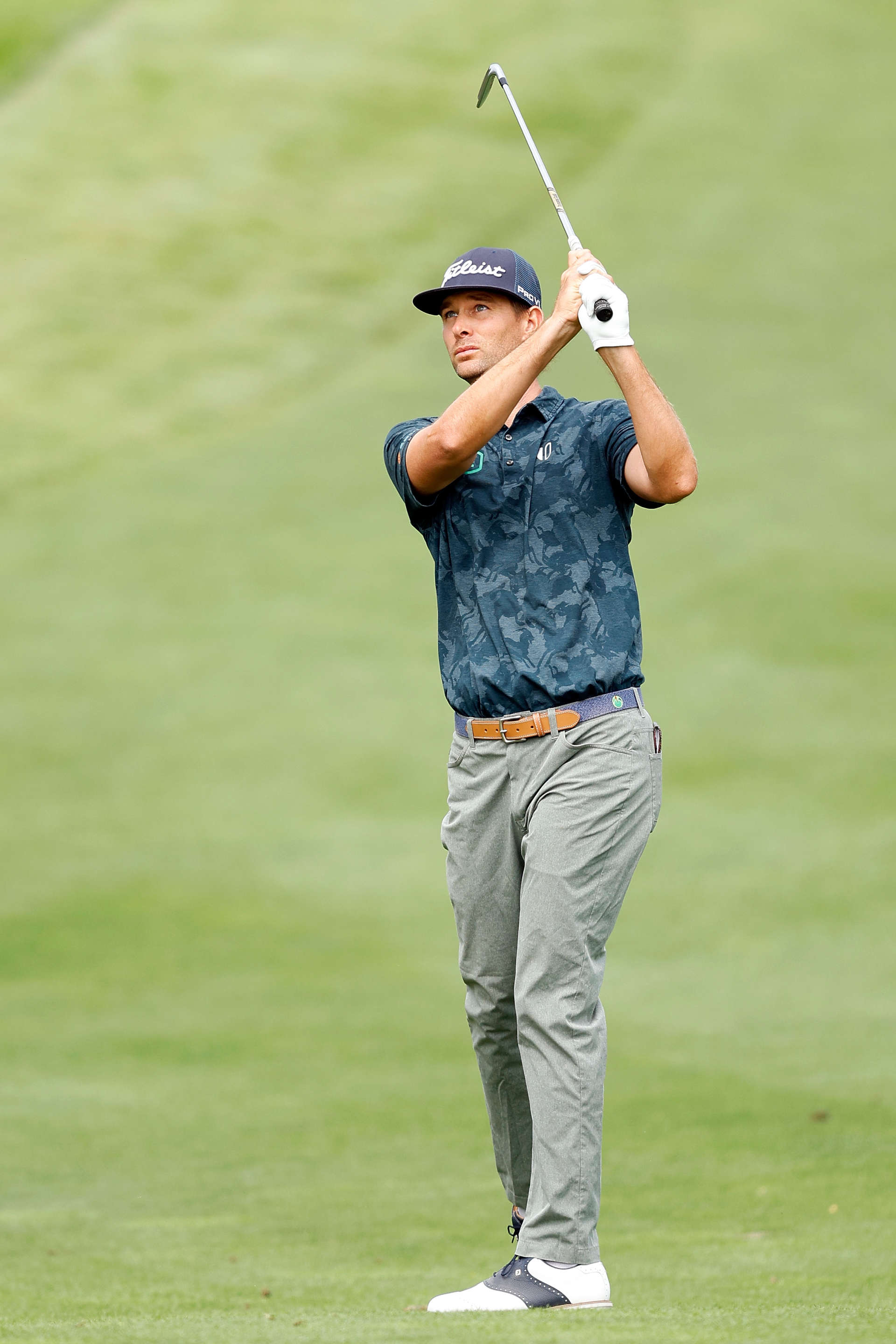 OMAHA, NEBRASKA - AUGUST 10: T.J. Vogel of the United States plays his shot on the ninth hole during the third round of the Pinnacle Bank Championship presented by Woodhouse at The Club at Indian Creek on August 10, 2024 in Omaha, Nebraska. (Photo by David Berding/Getty Images)